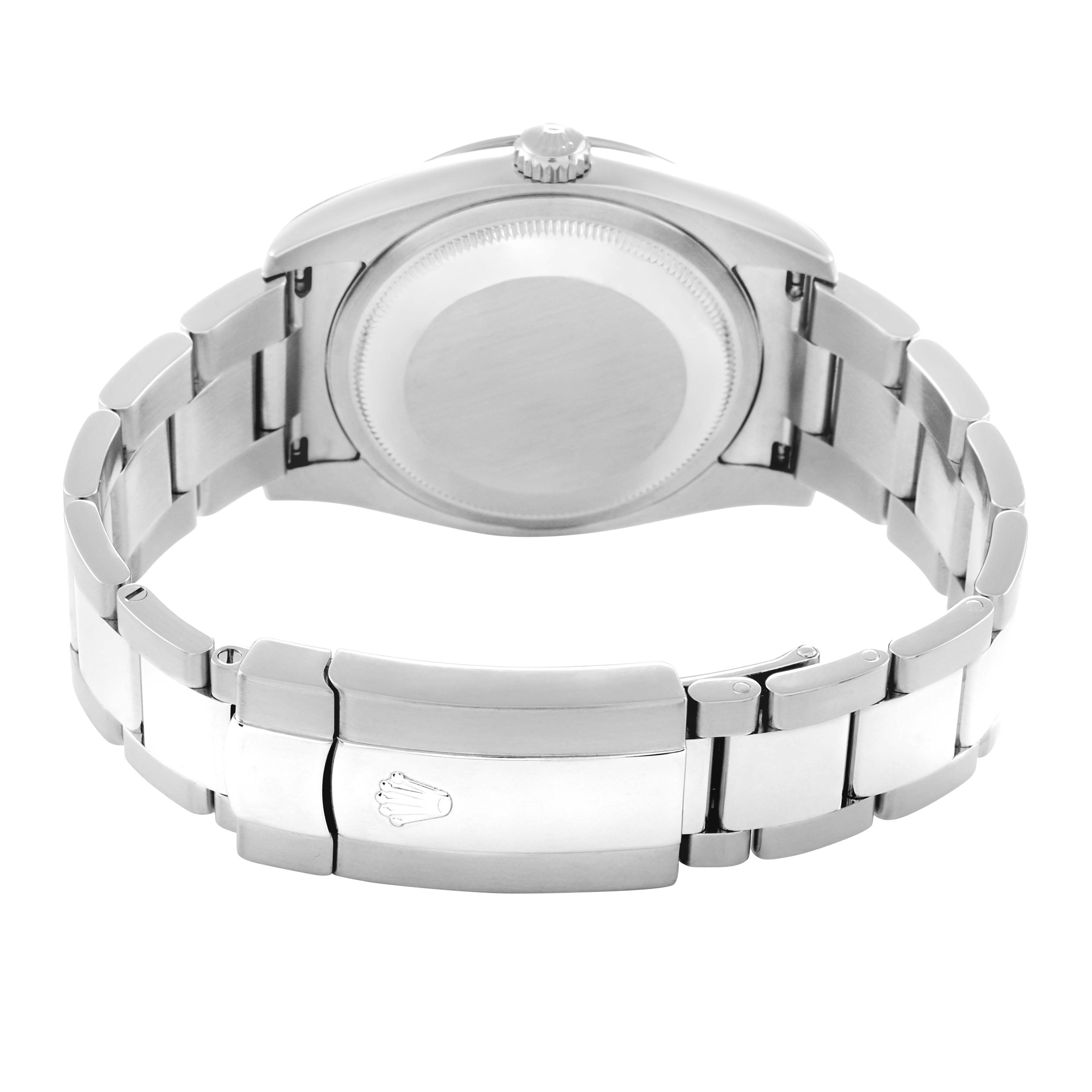 The image shows the back and clasp of the Rolex Turn-o-Graph model 116264 men
s watch, highlighting the bracelet and case back.