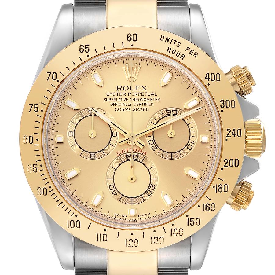 Rolex Daytona Steel 18K Yellow Gold Champagne Dial Mens Watch 116523 Box Papers SwissWatchExpo