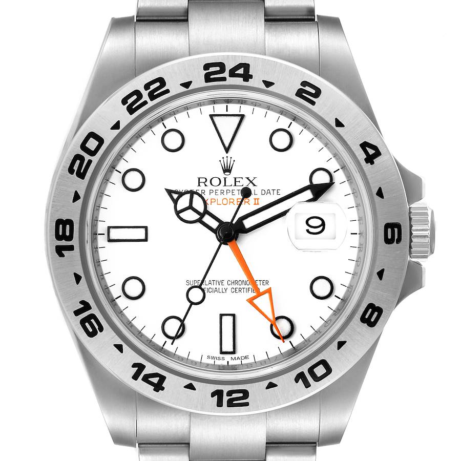 Rolex Explorer II 42 White Polar Dial Orange Hand Steel Mens Watch 216570 SwissWatchExpo