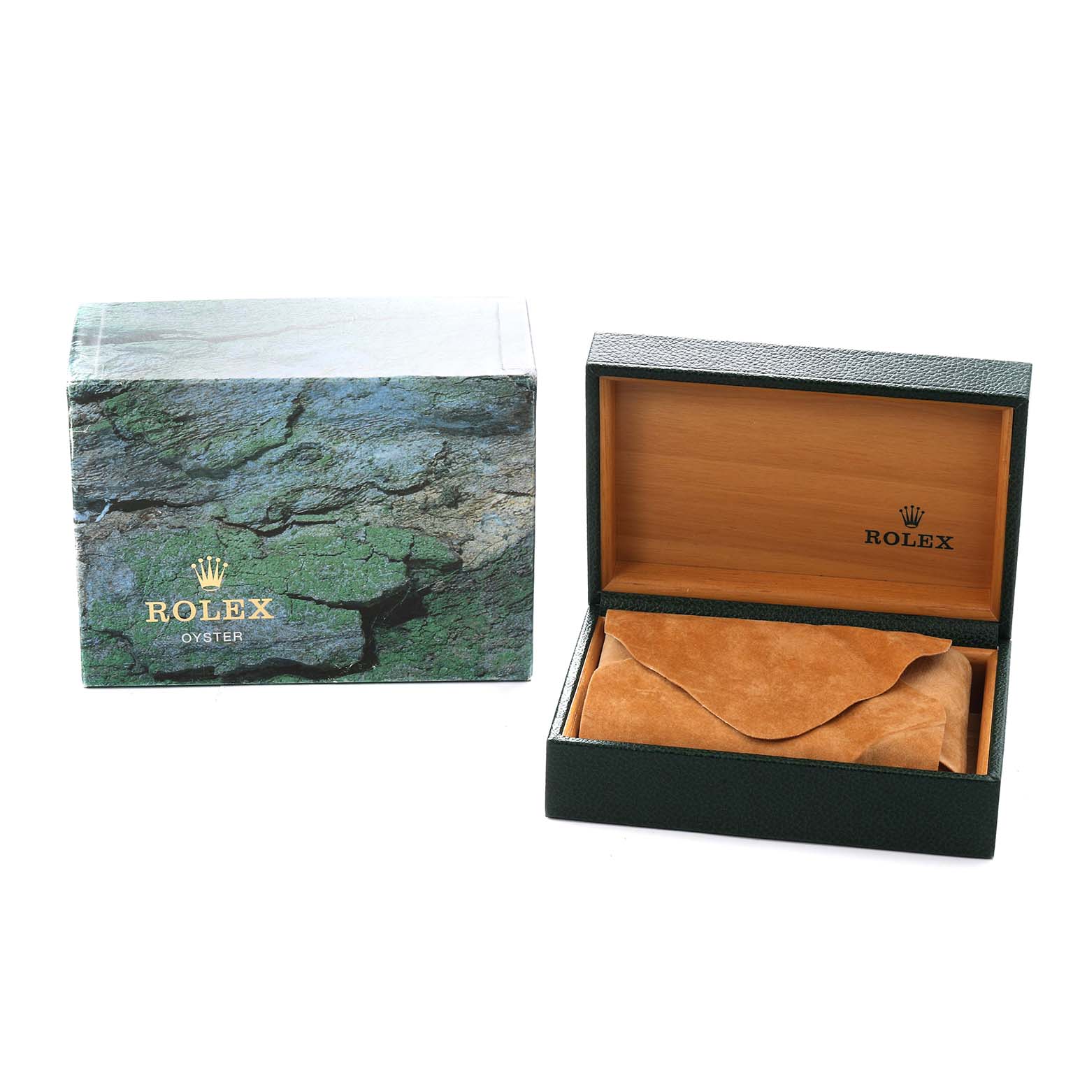 The image shows a Rolex GMT-Master model 16710 watch box and pouch from a front angle, with the outer box displaying the brand logo.