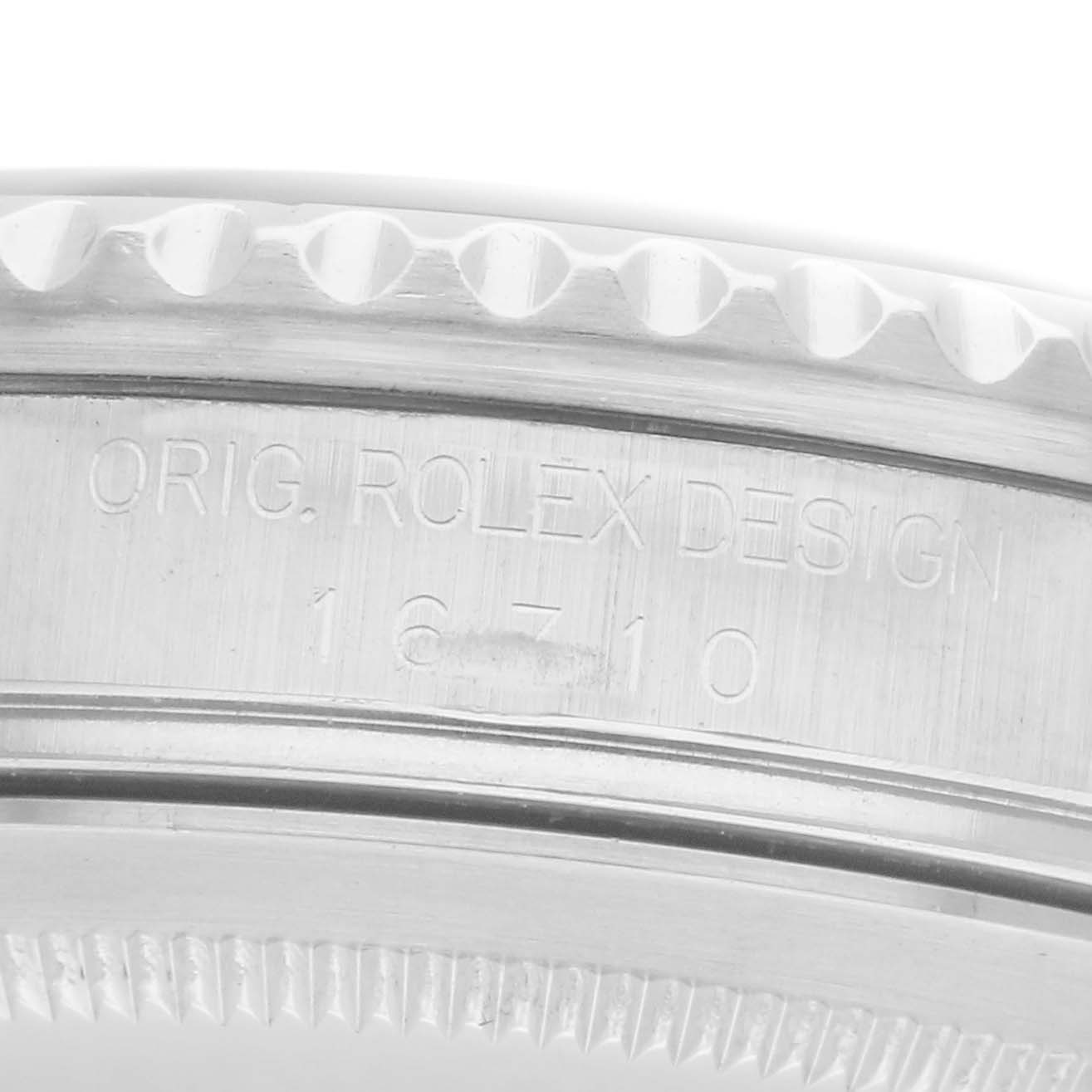 The image shows a close-up side view of the Rolex GMT-Master model number 16710, highlighting the "ORIG. ROLEX DESIGN" engraving.