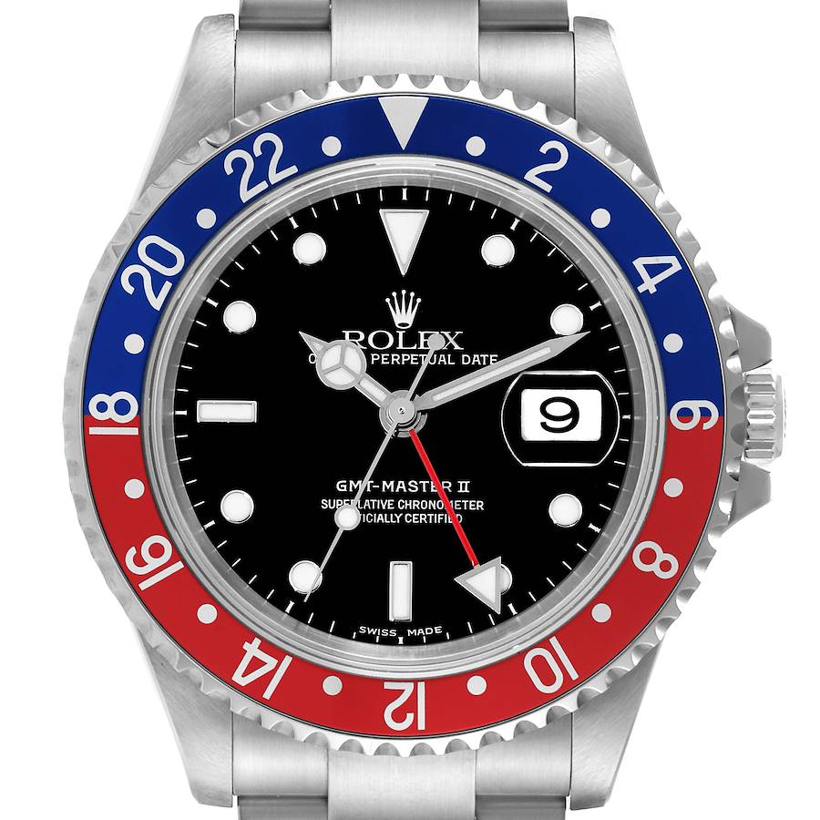 Rolex GMT Master II Blue Red Pepsi Dial Mens Watch 16710 Box Papers SwissWatchExpo