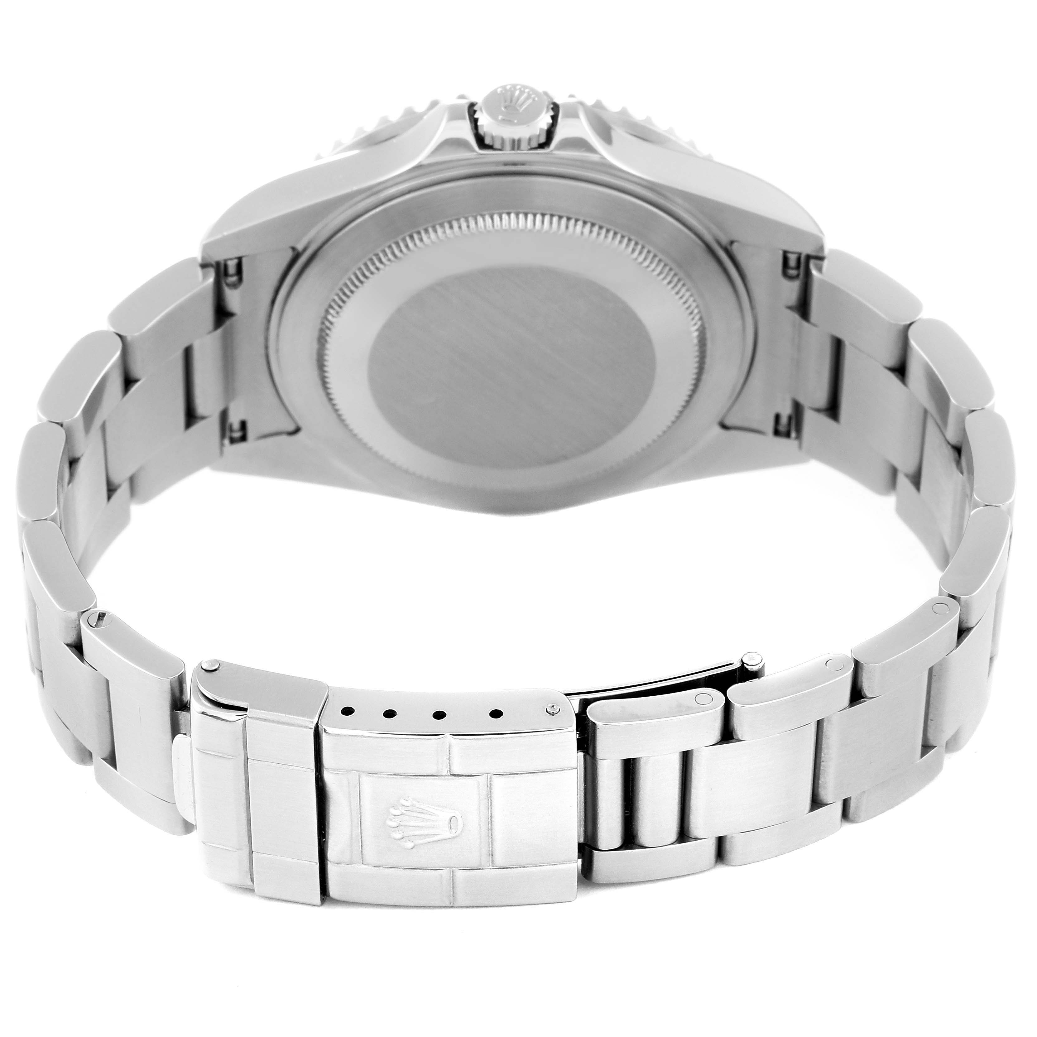 This image shows the back case and bracelet of the Rolex GMT-Master 16710 Men's Stainless Steel Black Dial 16710 Men's Stainless Steel Black Dial watch, highlighting the clasp and links.