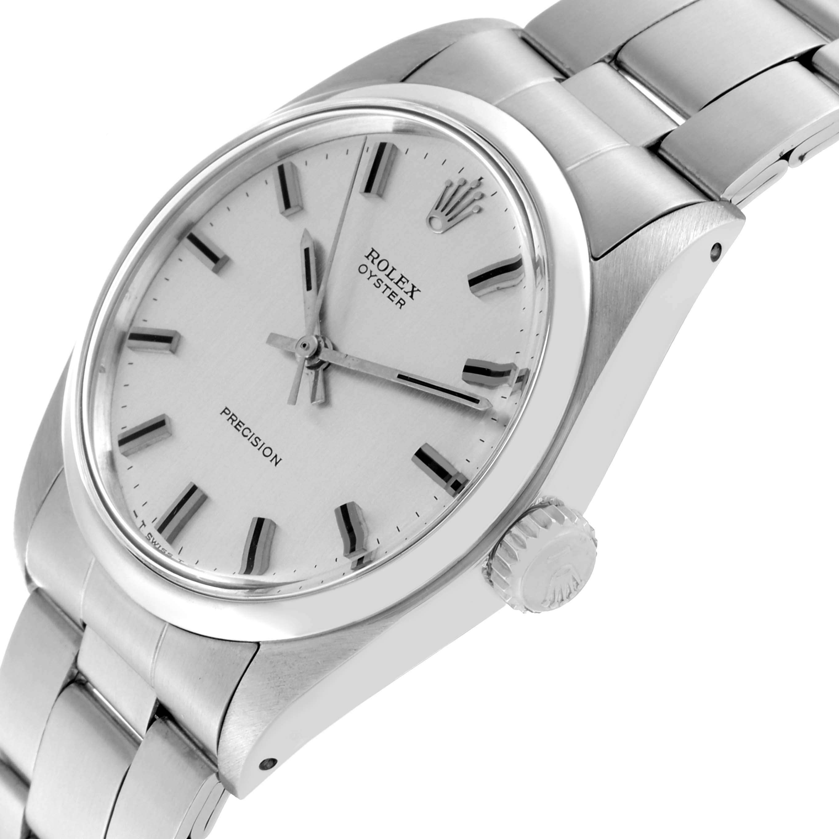 The Vintage Collection Rolex watch is shown at an angle highlighting the dial, crown, and part of the stainless steel bracelet.