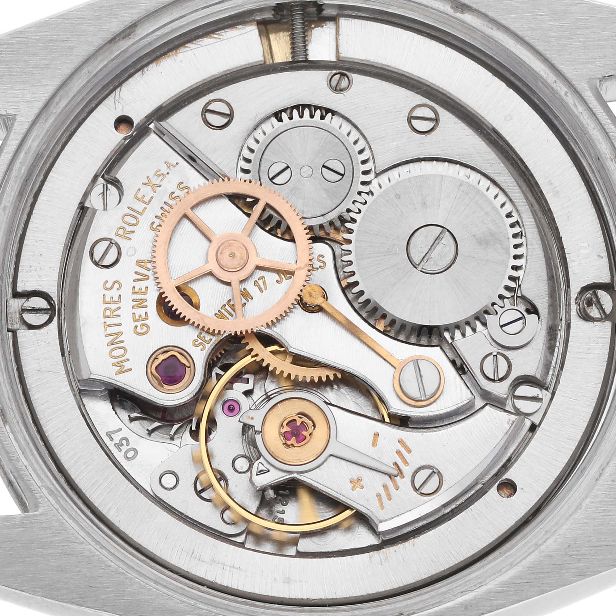 The image shows a close-up view of the movement mechanism of the Rolex Vintage Collection model 6694 men
s watch.