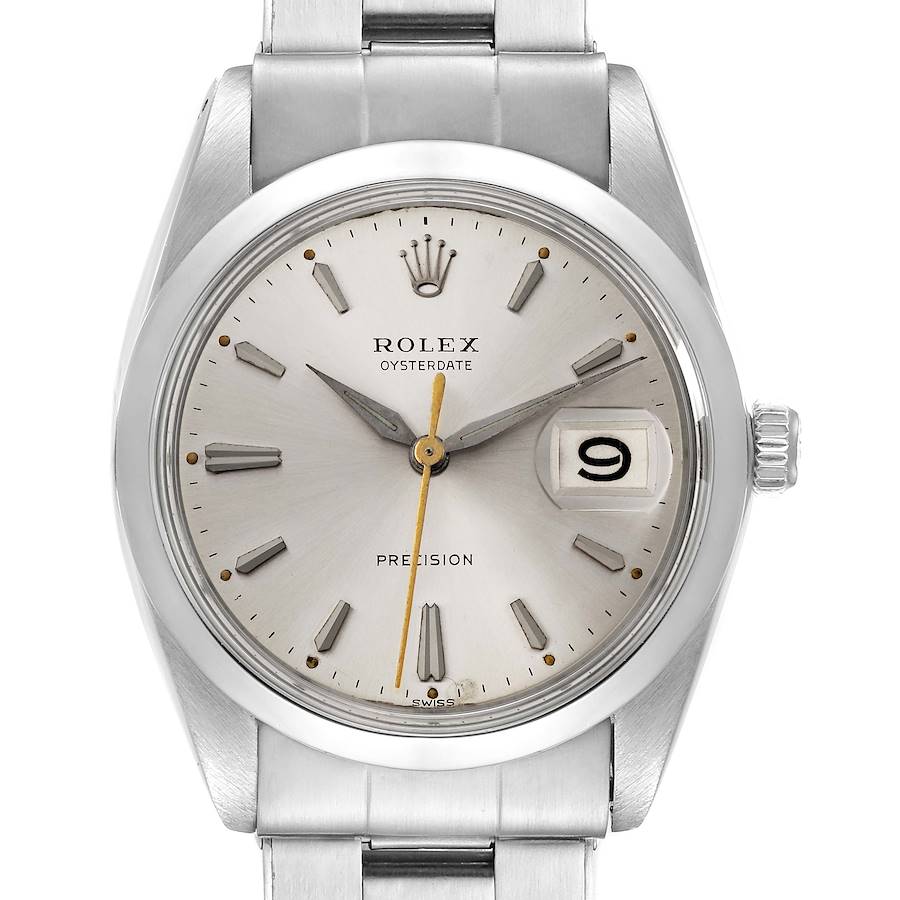 Rolex OysterDate Precision Silver Dial Vintage Steel Mens Watch 6694 SwissWatchExpo