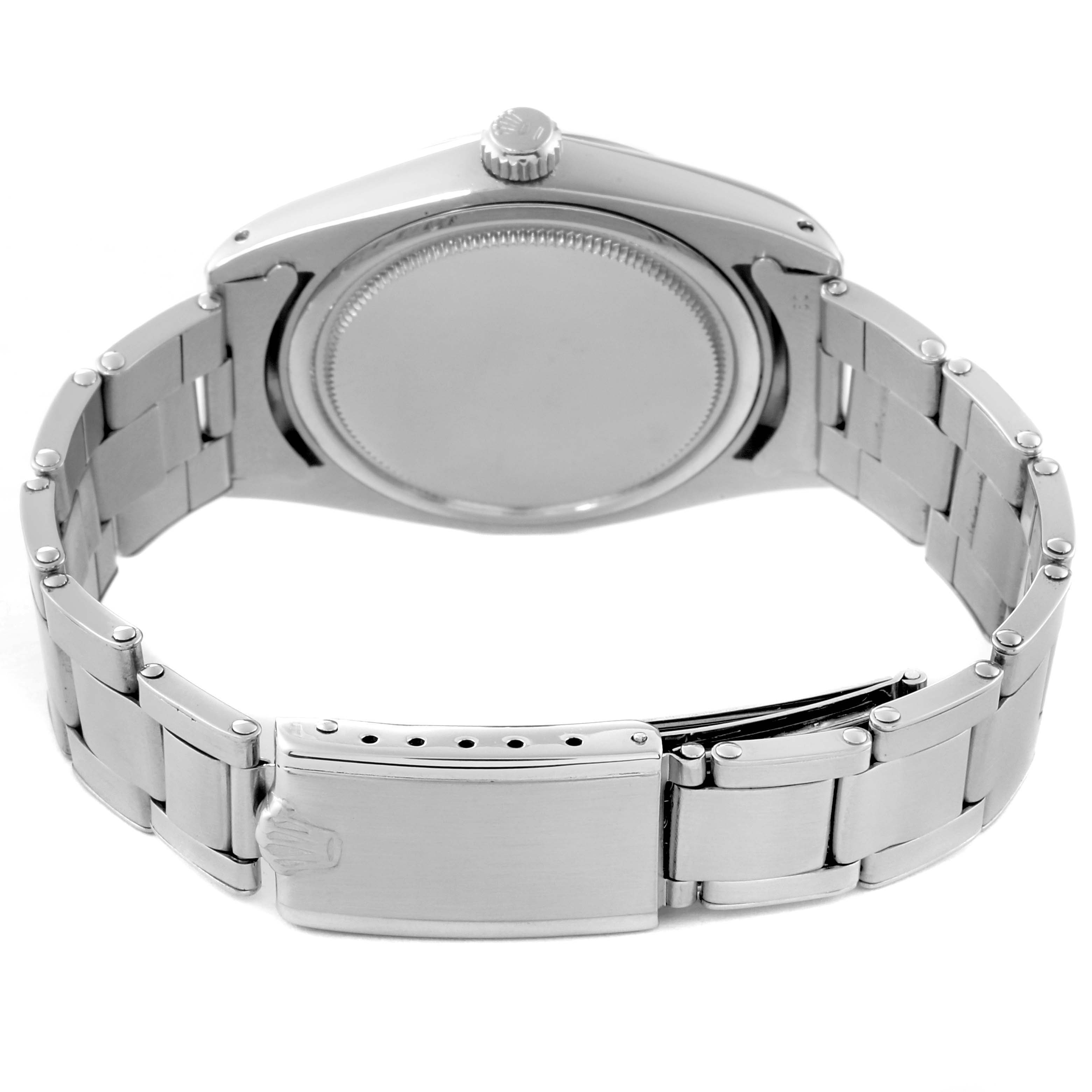 The image shows the back view of the Rolex Vintage Collection 6694 Men's Stainless Steel Silver Dial 6694 Men's Stainless Steel Silver Dial model, including the case back, bracelet, and clasp.