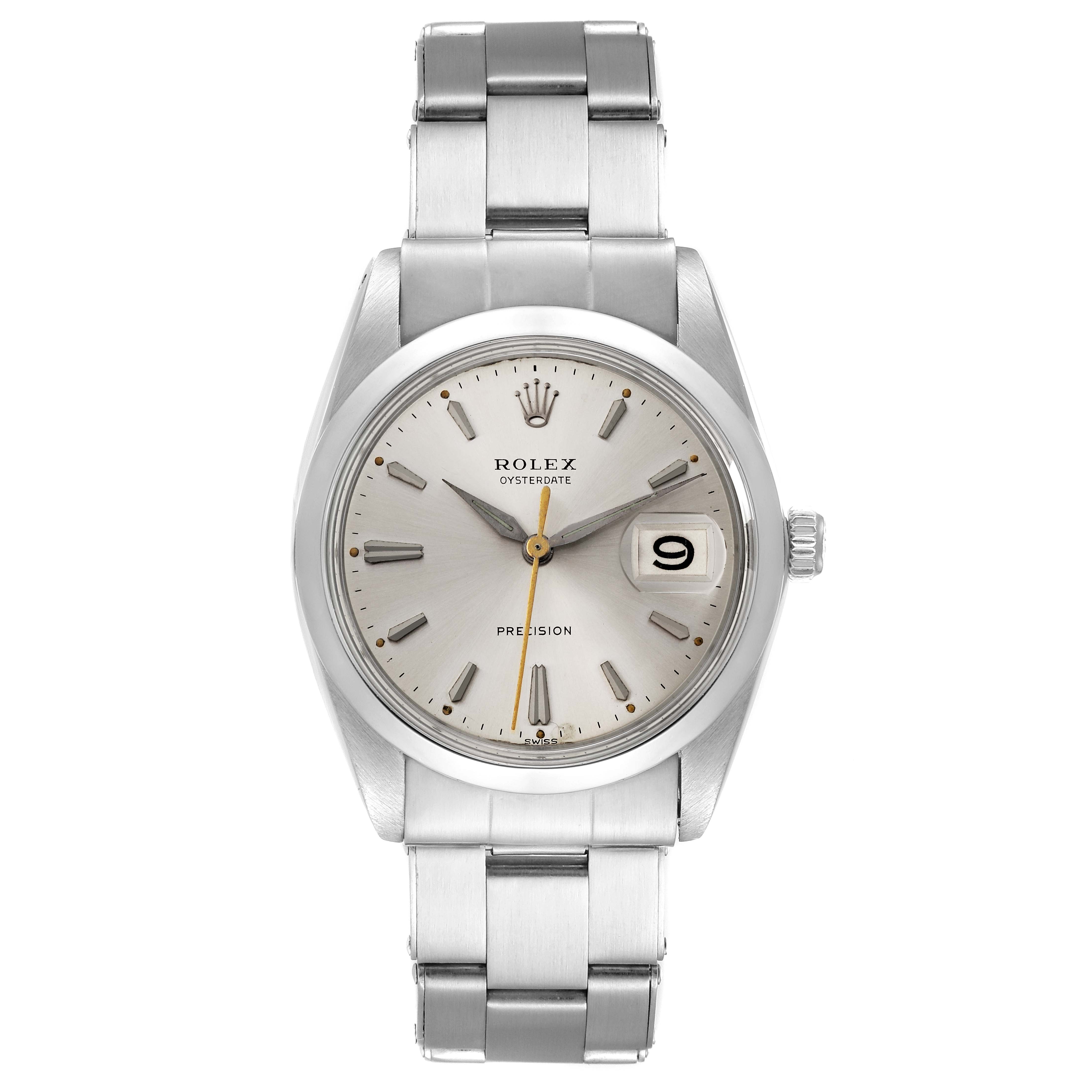 The Rolex Vintage Collection 6694 Men's Stainless Steel Silver Dial 6694 Men's Stainless Steel Silver Dial model shows a frontal view highlighting the dial, bezel, date window, and metal bracelet.