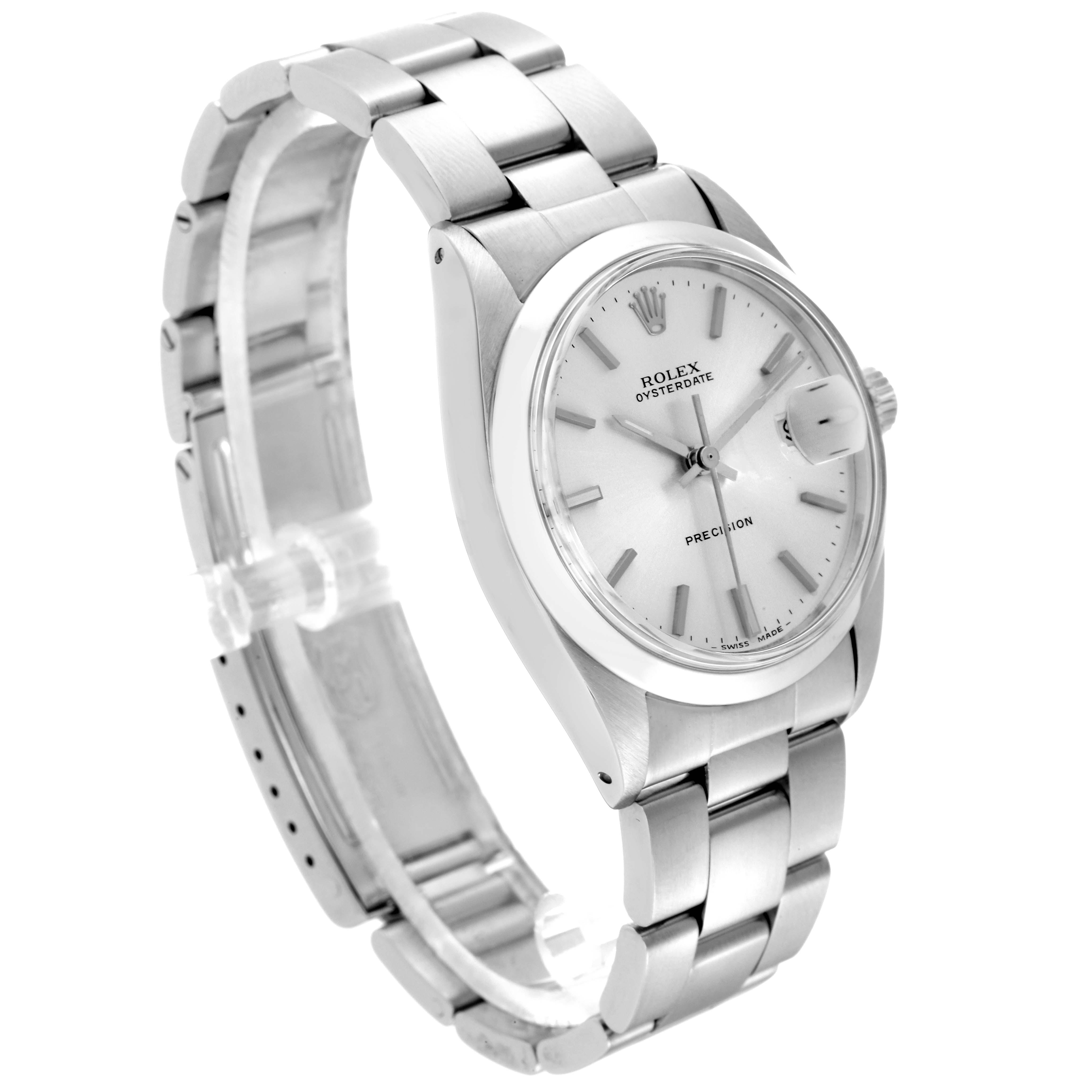 The image shows a Rolex Vintage Collection 6694 Men's Stainless Steel Silver Dial 6694 Men's Stainless Steel Silver Dial Oysterdate Precision watch, angled to display the face, case, and metal bracelet.