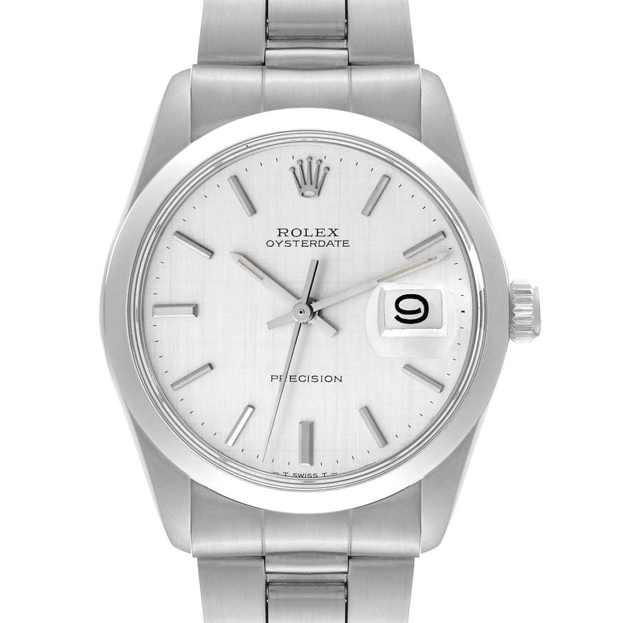 Rolex OysterDate Precision Silver Linen Dial Steel Vintage Mens Watch 6694 SwissWatchExpo