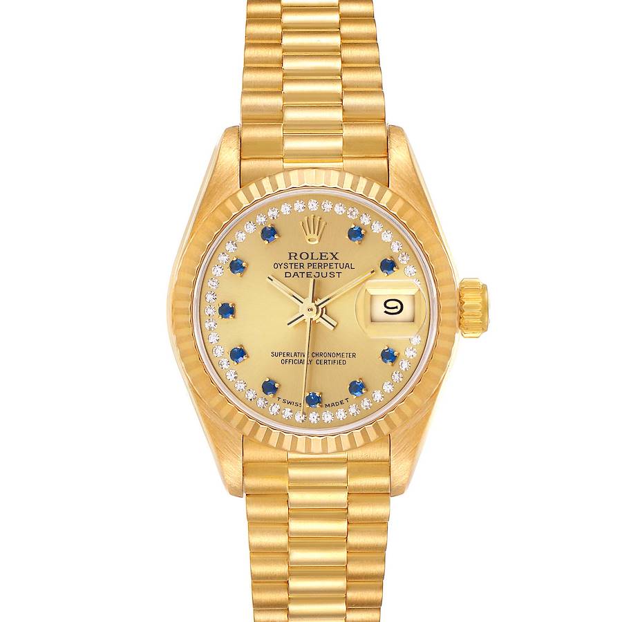 Rolex President Datejust Yellow Gold Diamond Sapphires Ladies Watch 69178 SwissWatchExpo