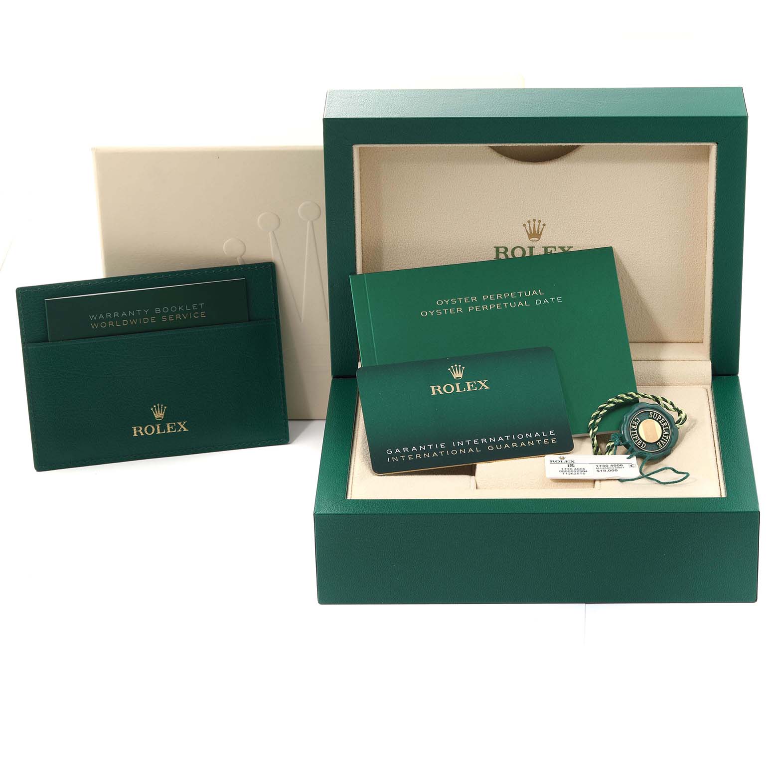 This image shows the Rolex Sea-Dweller 126603 Men's Steel and Gold (two tone) Black Dial 126603 Men's Steel and Gold (two tone) Black Dial packaging, warranty booklet, international guarantee card, and tags.