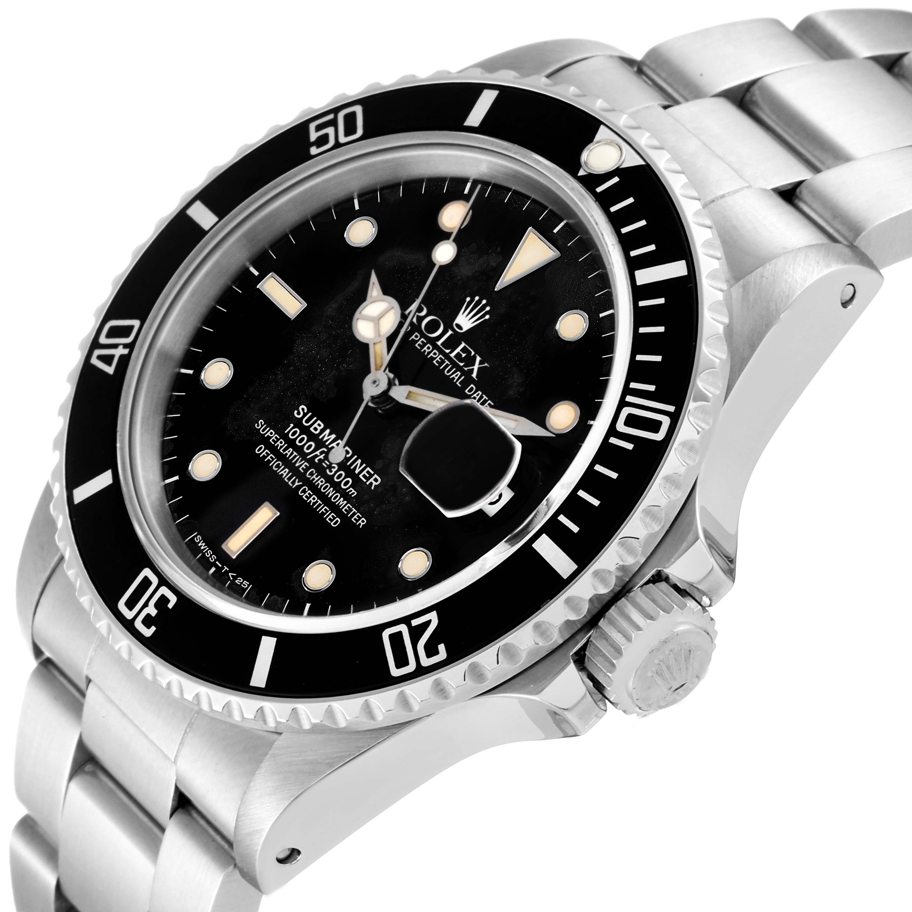 The Vintage Collection Rolex watch is shown from a slight side angle, highlighting its face, bezel, crown, and bracelet.