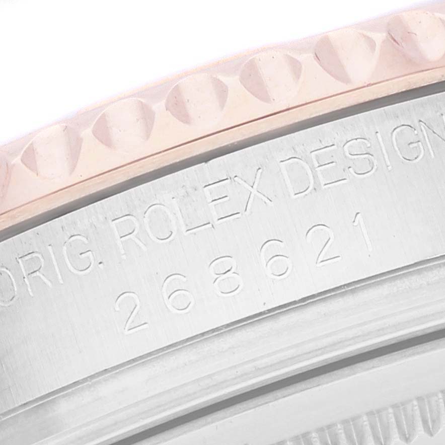 This image shows a close-up of the engraved side of the Rolex Yacht-Master 268621 Men
s Steel and Gold (two tone) Black Dial 268621 Men
s Steel and Gold (two tone) Black Dial watch, featuring the model number and part of the bezel.