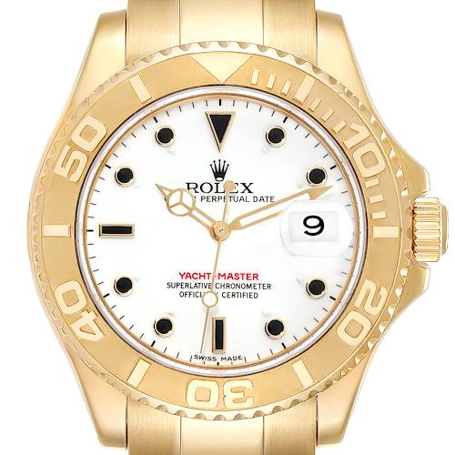 Photo of Rolex Yachtmaster 40mm Yellow Gold White Dial Mens Watch 16628 Box Papers