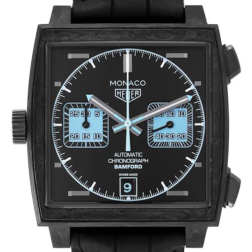 Photo of Tag Heuer Monaco Limited Edition Black Dial Carbon Mens Watch CAW2190 Box Card