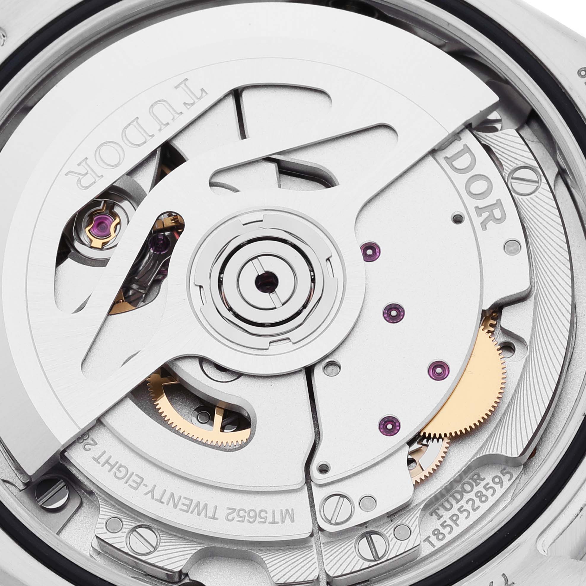 This is a close-up view of the movement mechanism of a Tudor Heritage Black Bay M79470-0003 Men's Stainless Steel Black Dial M79470-0003 Men's Stainless Steel Black Dial watch, showcasing its intricate components and detailing.
