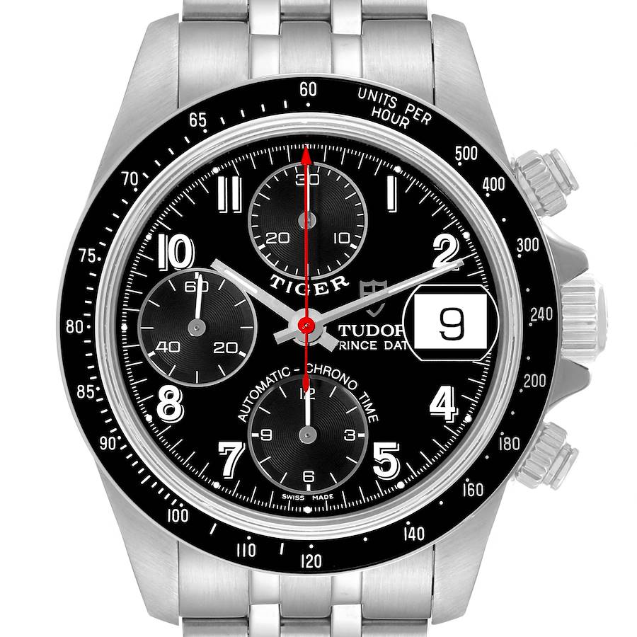 Tudor Prince Date Chronograph Black Dial Steel Mens Watch 79260 Box Papers SwissWatchExpo