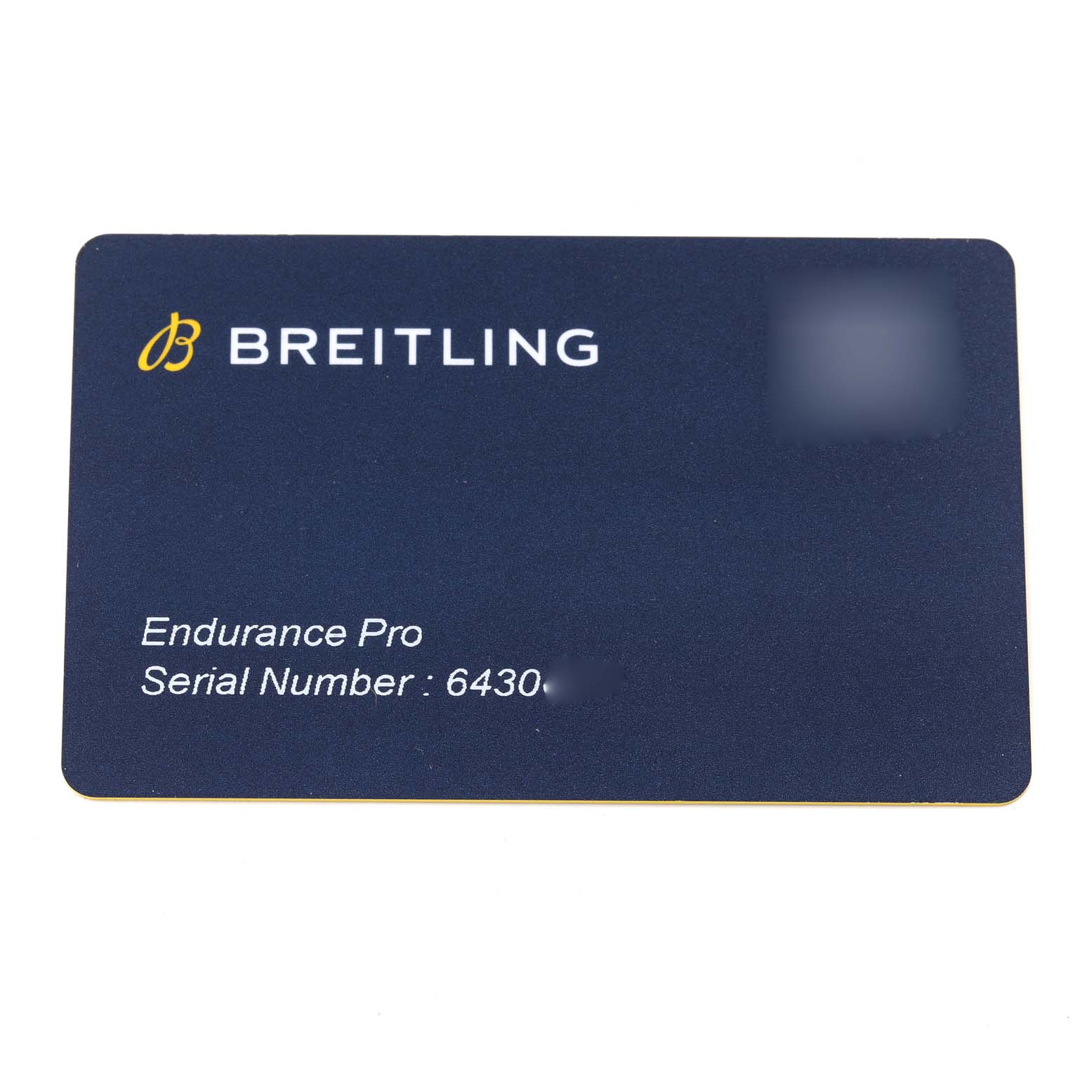 This is an identification card for the Breitling Endurance Pro watch, showing the model and serial number.