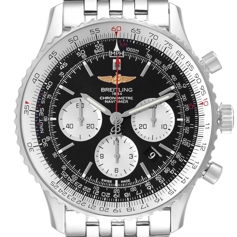 Breitling Navitimer 01 46mm Black Steel Dial Mens Watch AB0127 Box Card SwissWatchExpo