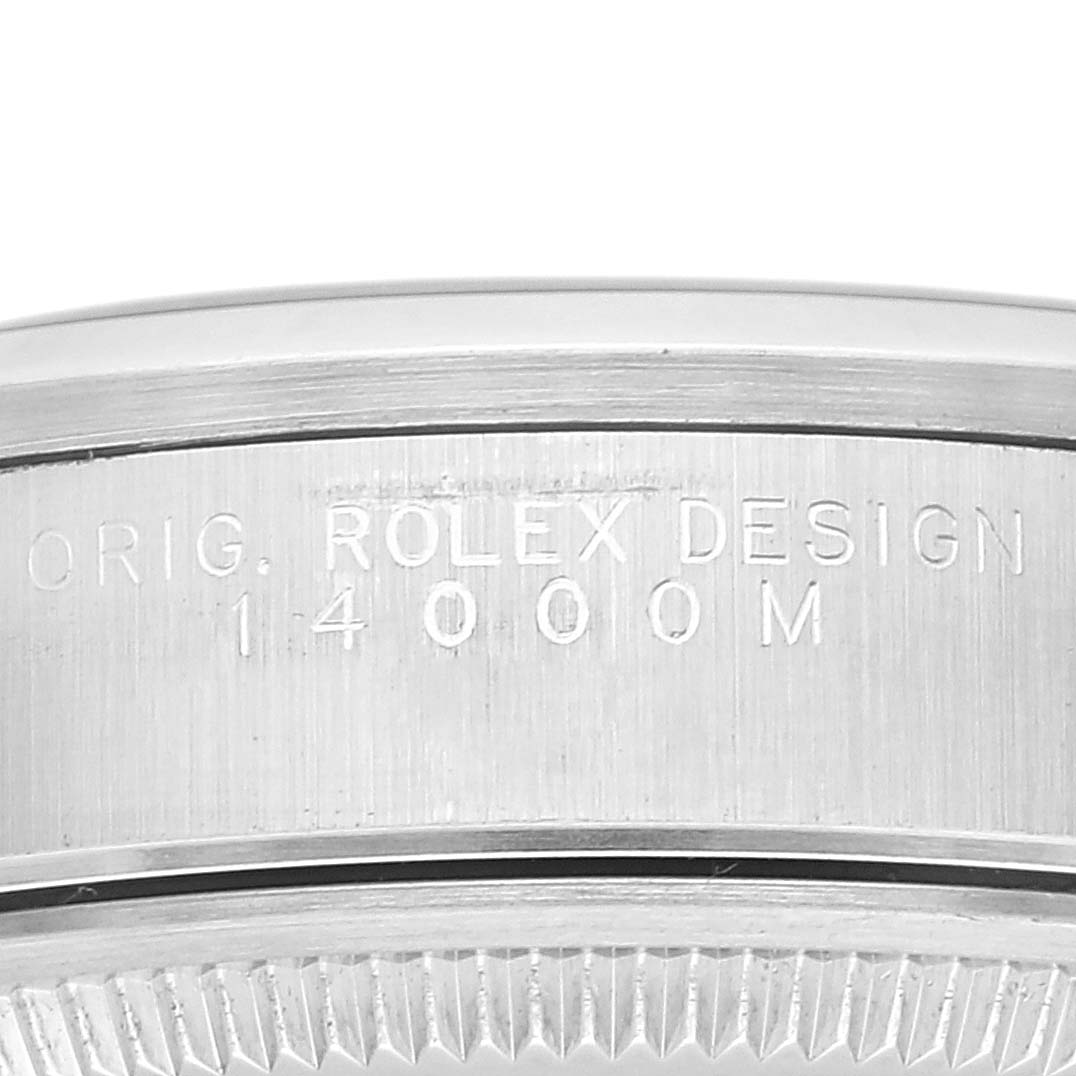 This close-up image shows the side engraving and bezel of a Rolex Air-King 14000 Men's Stainless Steel Black Dial 14000 Men's Stainless Steel Black Dial watch, displaying the model number 14000M.