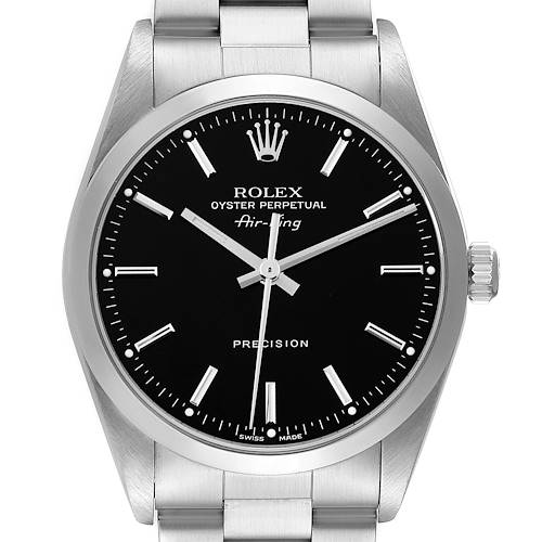 Photo of Rolex Air King 34mm Black Dial Smooth Bezel Steel Mens Watch 14000 Box Papers