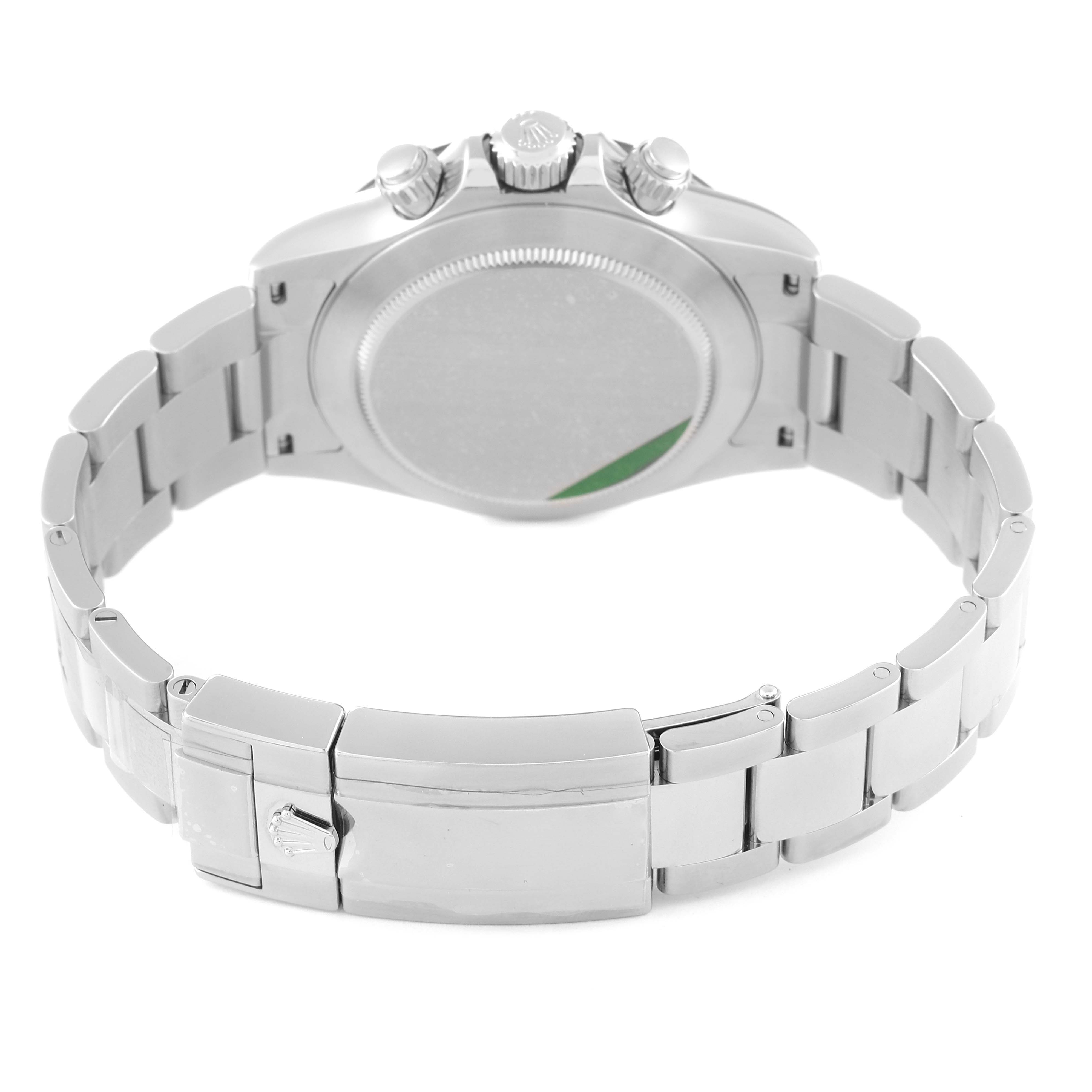 The image shows the back view of a Rolex Daytona 116500 Men's Stainless Steel Black Dial 116500 Men's Stainless Steel Black Dial watch, highlighting the clasp and part of the bracelet.