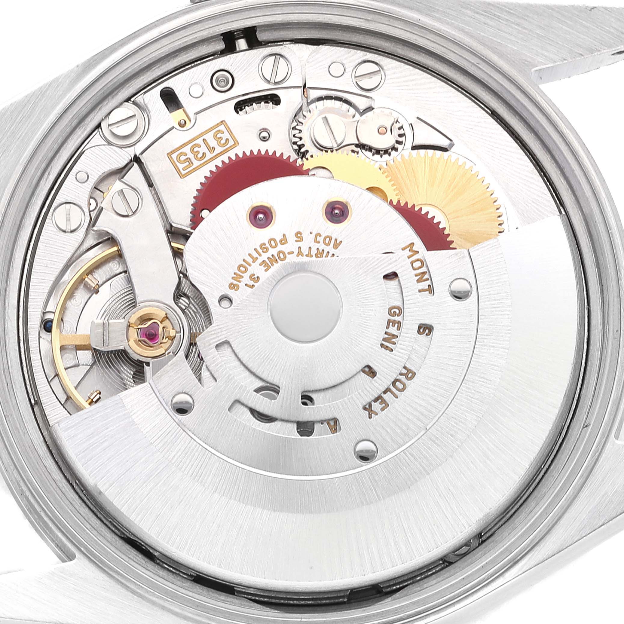This image shows the internal mechanism of a Rolex Date 15200 Men
s Stainless Steel Pink Dial 15200 Men
s Stainless Steel Pink Dial model watch from the back.