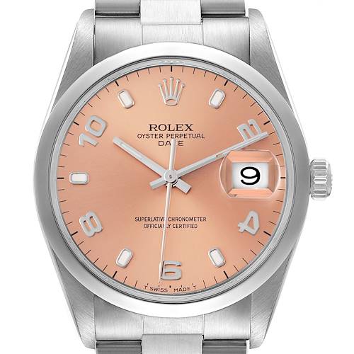 Photo of Rolex Date Salmon Dial Oyster Bracelet Steel Mens Watch 15200