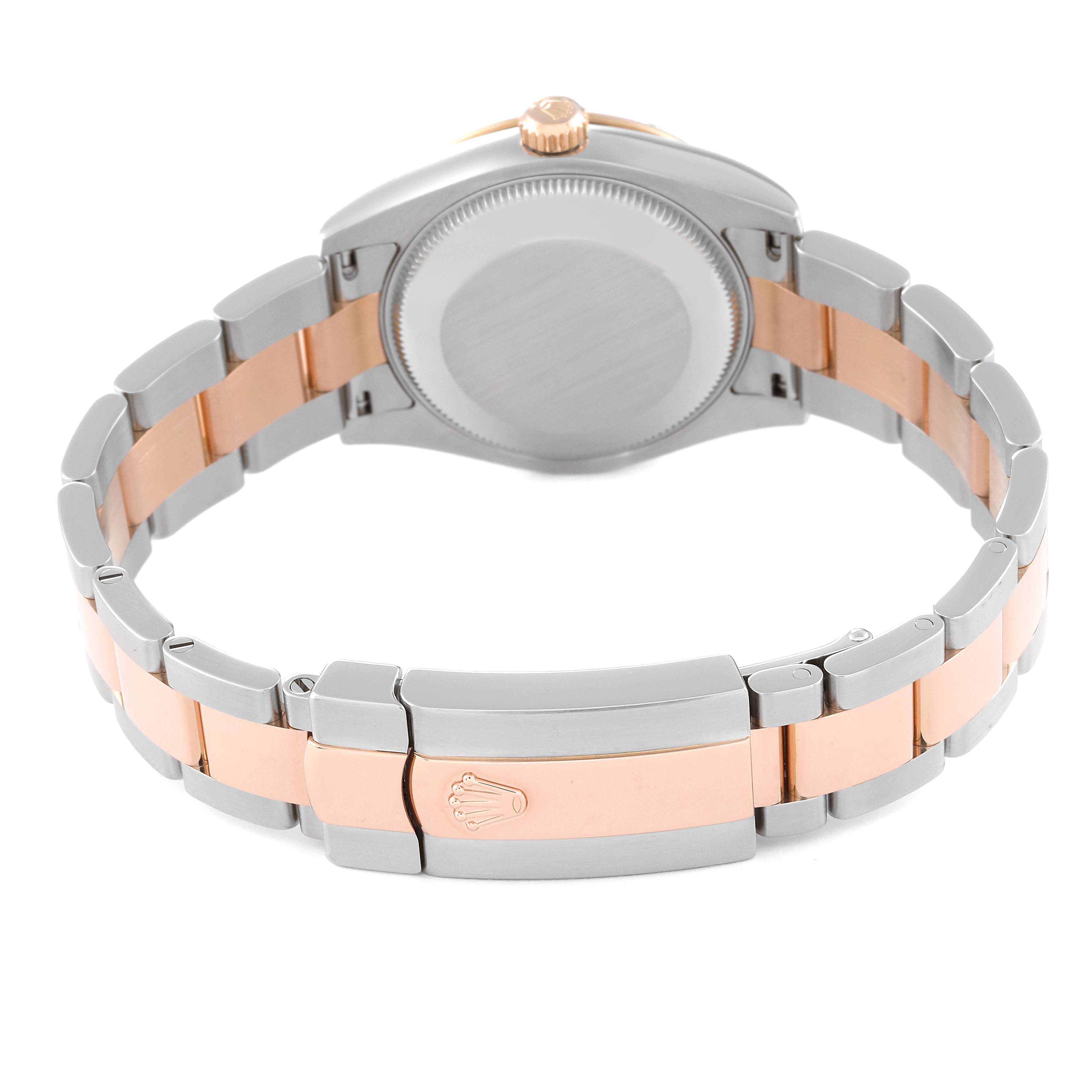 The image shows the back view of a Rolex Mid-Size 178341 Women's Steel and Gold (two tone) Brown Dial 178341 Women's Steel and Gold (two tone) Brown Dial watch, highlighting the two-tone bracelet and clasp.