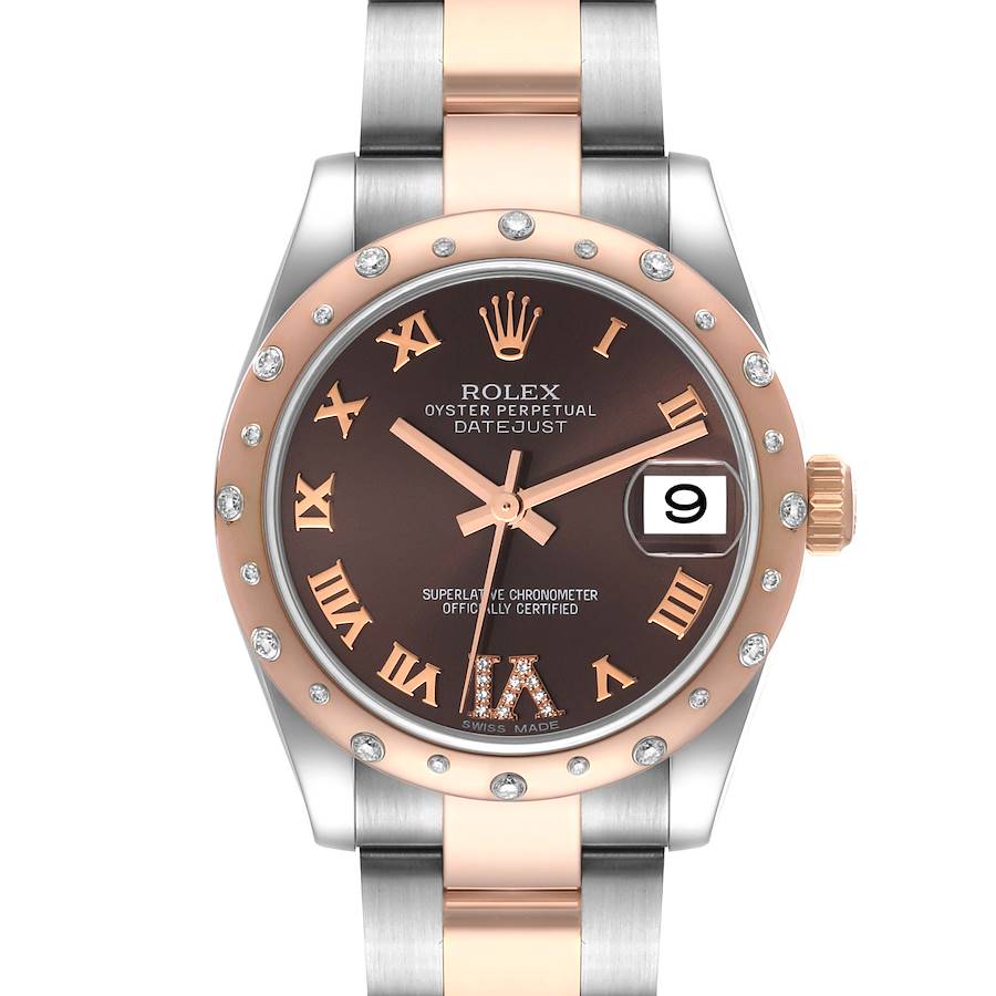 Rolex Datejust 31 Midsize Steel Everose Gold Chocolate Dial Diamond Watch 178341 SwissWatchExpo