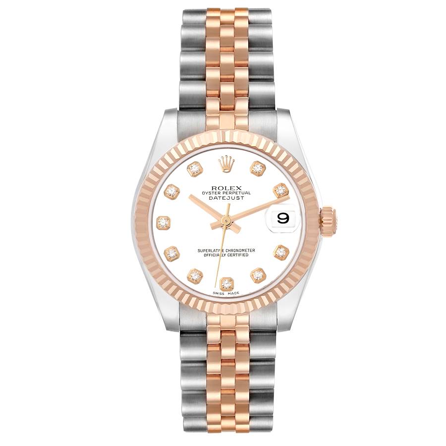 Rolex Datejust 31 Midsize Steel Rose Gold White Diamond Dial Ladies Watch 178271 SwissWatchExpo