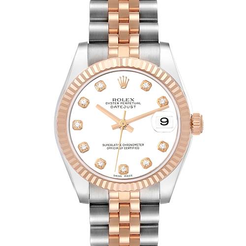 Photo of Rolex Datejust 31 Midsize Steel Rose Gold White Diamond Dial Ladies Watch 178271