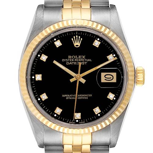 Photo of Rolex Datejust 36 Steel Yellow Gold Black Diamond Dial Vintage Mens Watch 16013