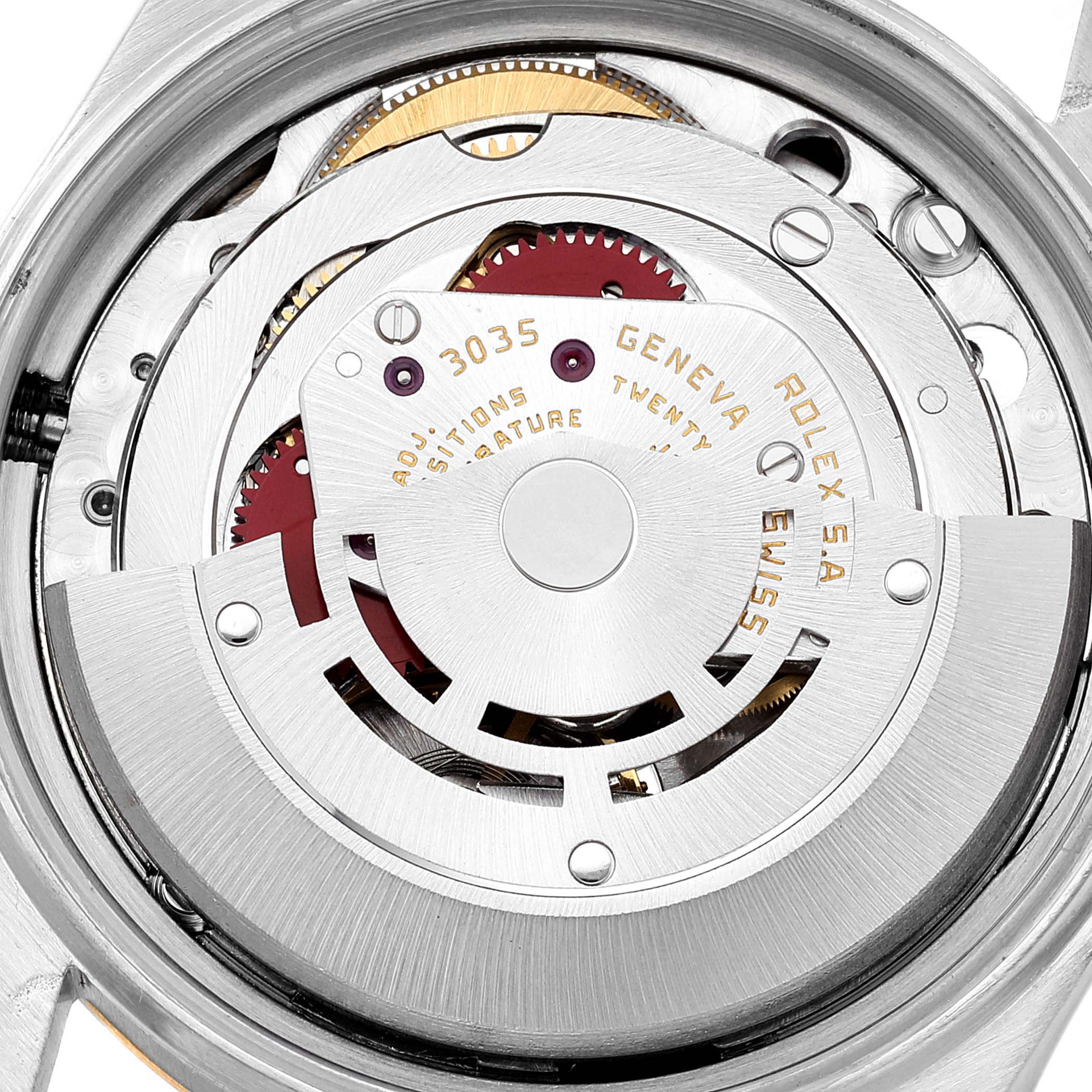 This image shows the movement and internal mechanism of the Rolex Vintage Collection 16013 Men's Steel and Gold (two tone) Black Dial 16013 Men's Steel and Gold (two tone) Black Dial watch, model 3035.