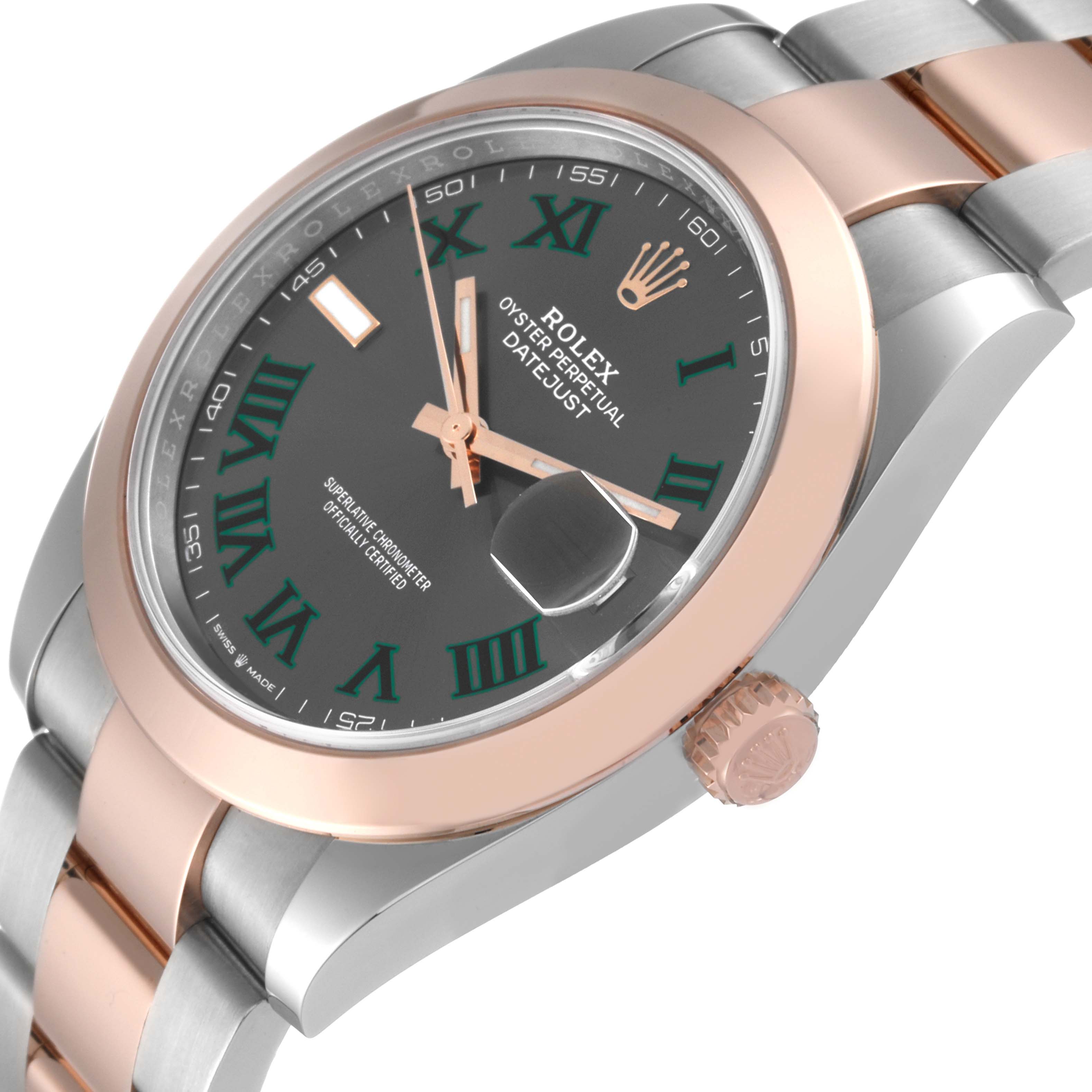 The image shows the face, bezel, crown, and part of the bracelet of the Rolex Datejust 41 126301 Men's Steel and Gold (two tone) Grey Dial 126301 Men's Steel and Gold (two tone) Grey Dial from an angled perspective.