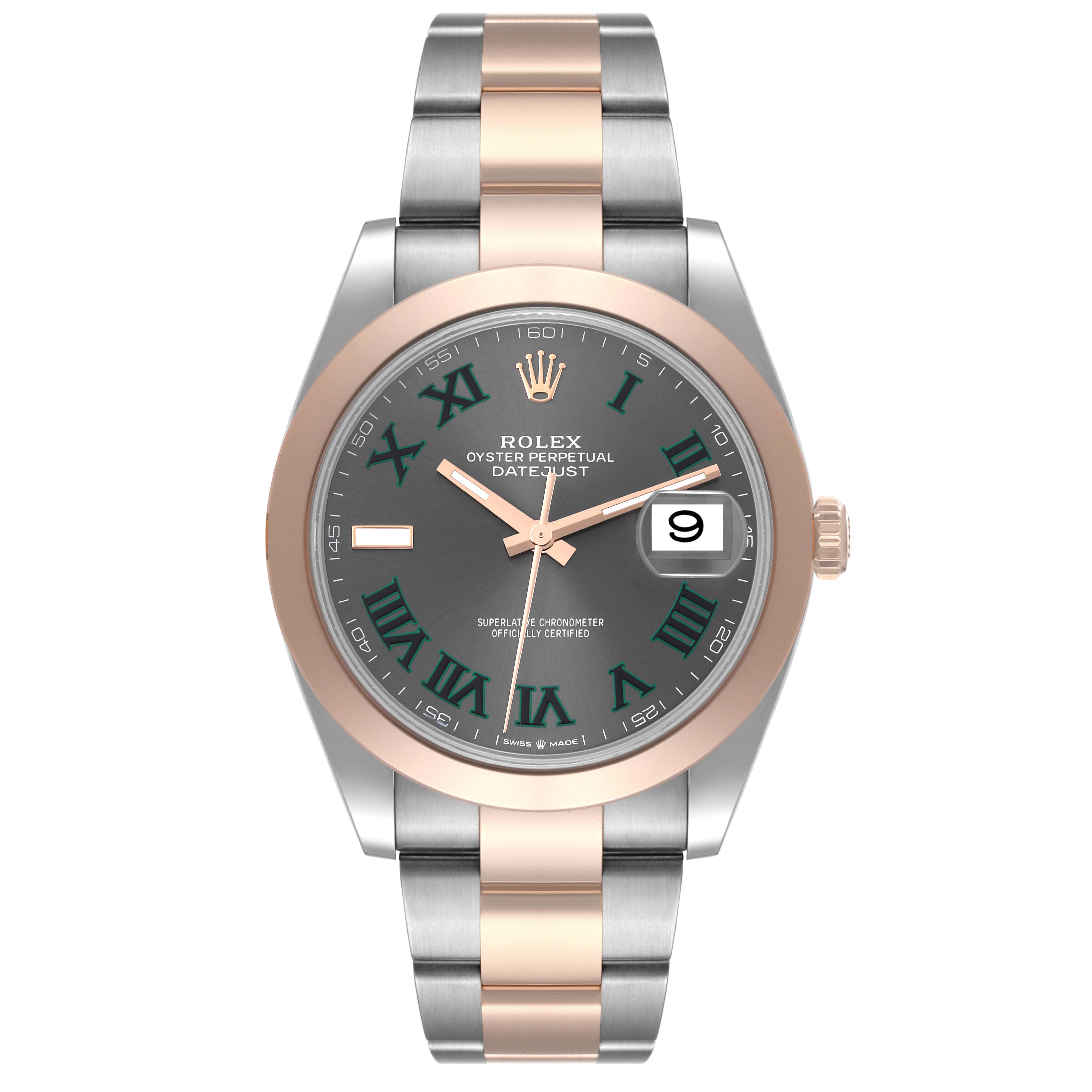 The image shows a Rolex Datejust 41 126301 Men's Steel and Gold (two tone) Grey Dial 126301 Men's Steel and Gold (two tone) Grey Dial watch from a front angle, highlighting the bezel, dial, hands, and bracelet.