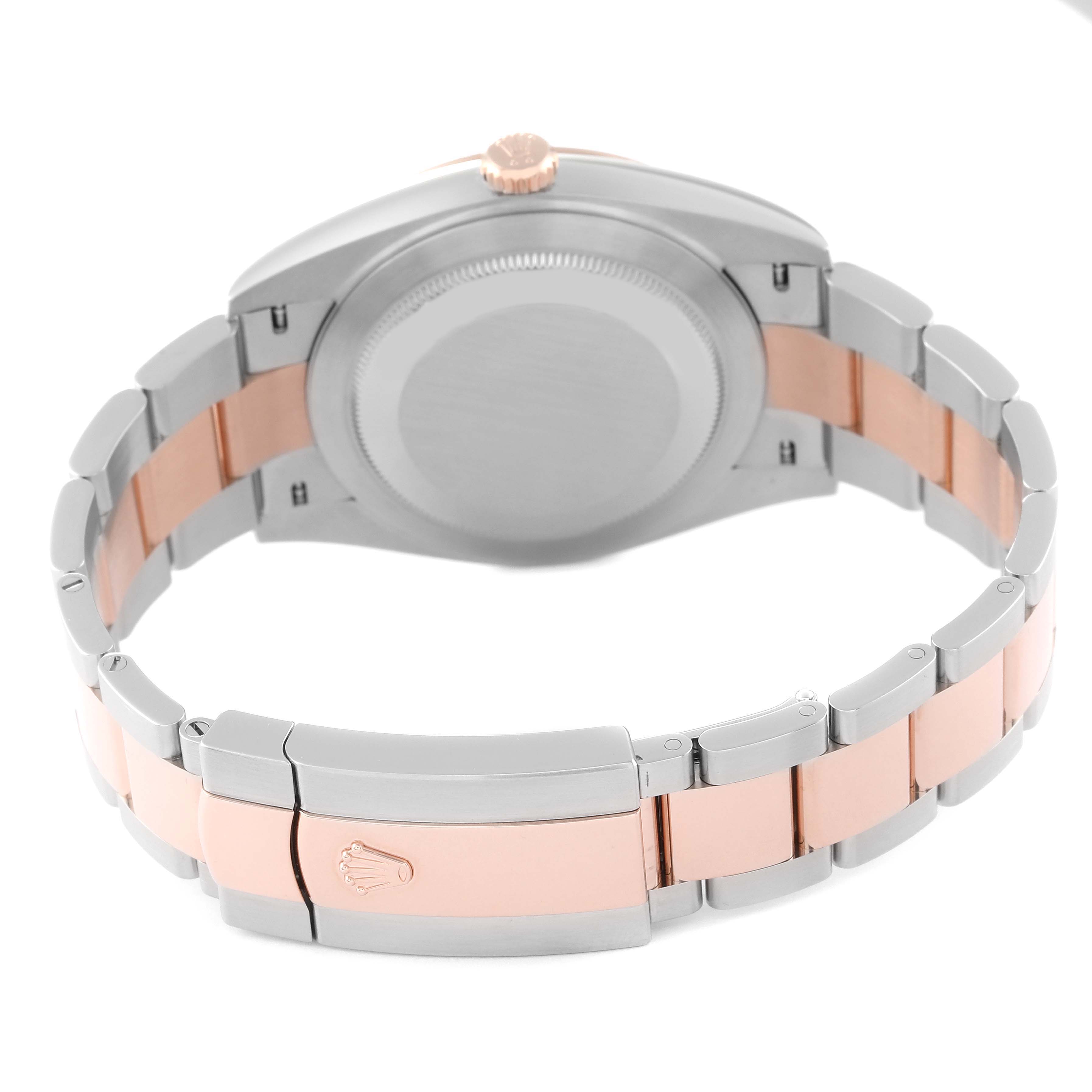 The image shows the back view of a Rolex Datejust 41 126301 Men's Steel and Gold (two tone) Grey Dial 126301 Men's Steel and Gold (two tone) Grey Dial with its bracelet and clasp.