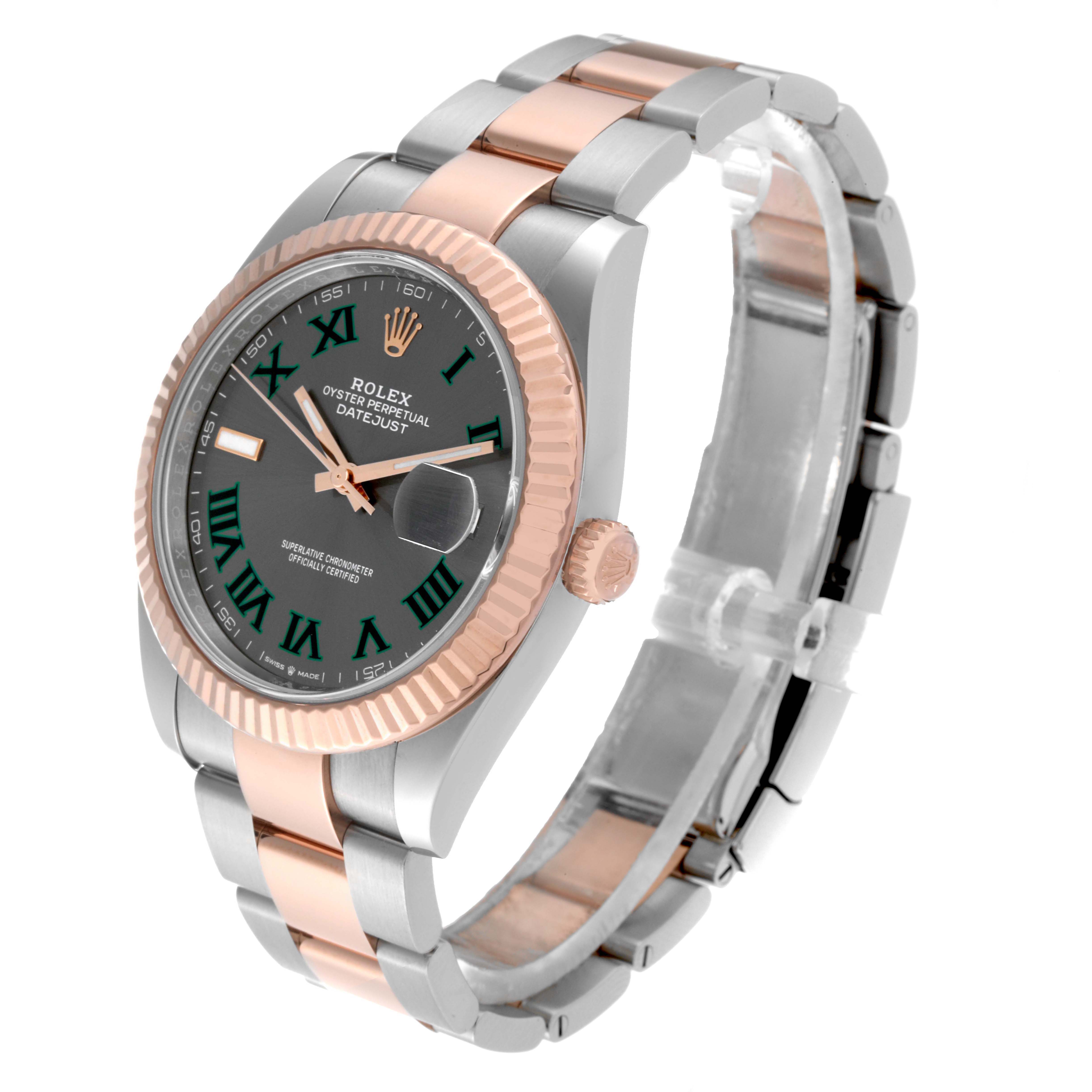 The image shows a Rolex Datejust 41 126331 Men's Steel and Gold (two tone) Grey Dial 126331 Men's Steel and Gold (two tone) Grey Dial watch at a three-quarter angle, highlighting its face, bezel, and bracelet.