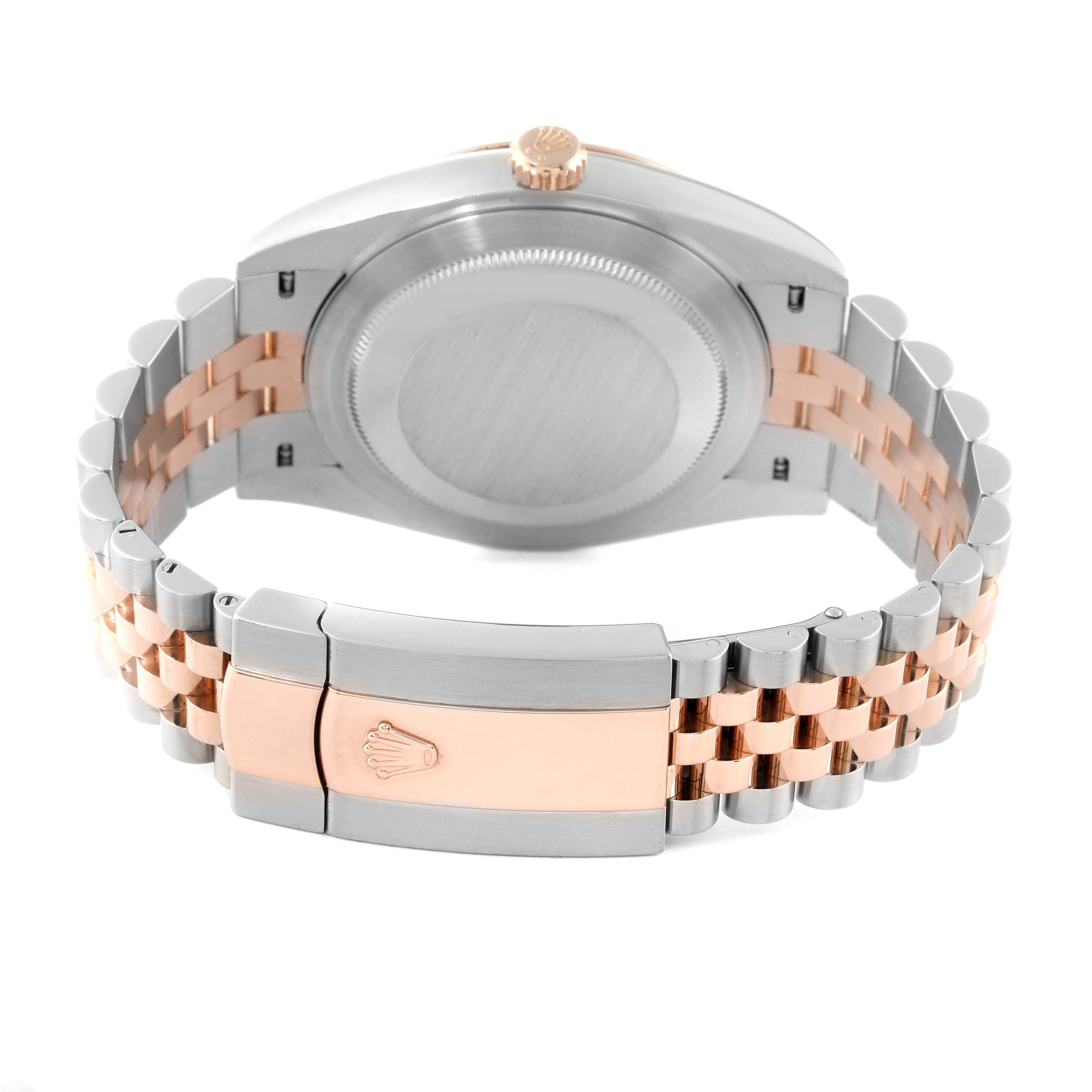 This is a rear angle view showing the bracelet and clasp of the Rolex Datejust 41 126331 Men's Steel and Gold (two tone) Grey Dial 126331 Men's Steel and Gold (two tone) Grey Dial watch.