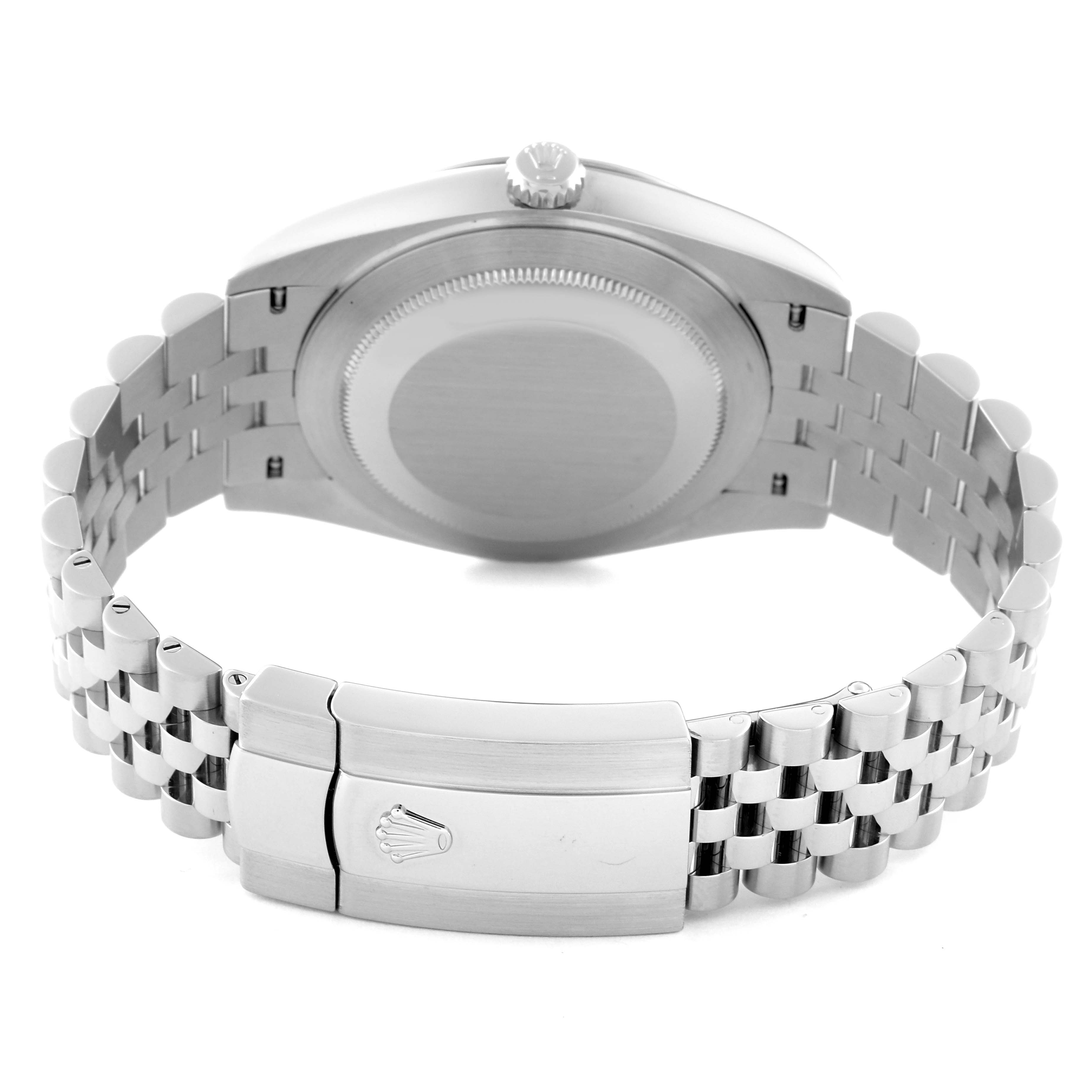 This image shows the back case and bracelet of the Rolex Datejust 41 126334 Men's Stainless Steel Grey Dial 126334 Men's Stainless Steel Grey Dial model, with a focus on the clasp.