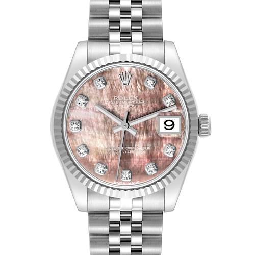 Photo of Rolex Datejust Midsize 31 Steel White Gold Mother of Pearl Diamond Watch 178274 Box Card