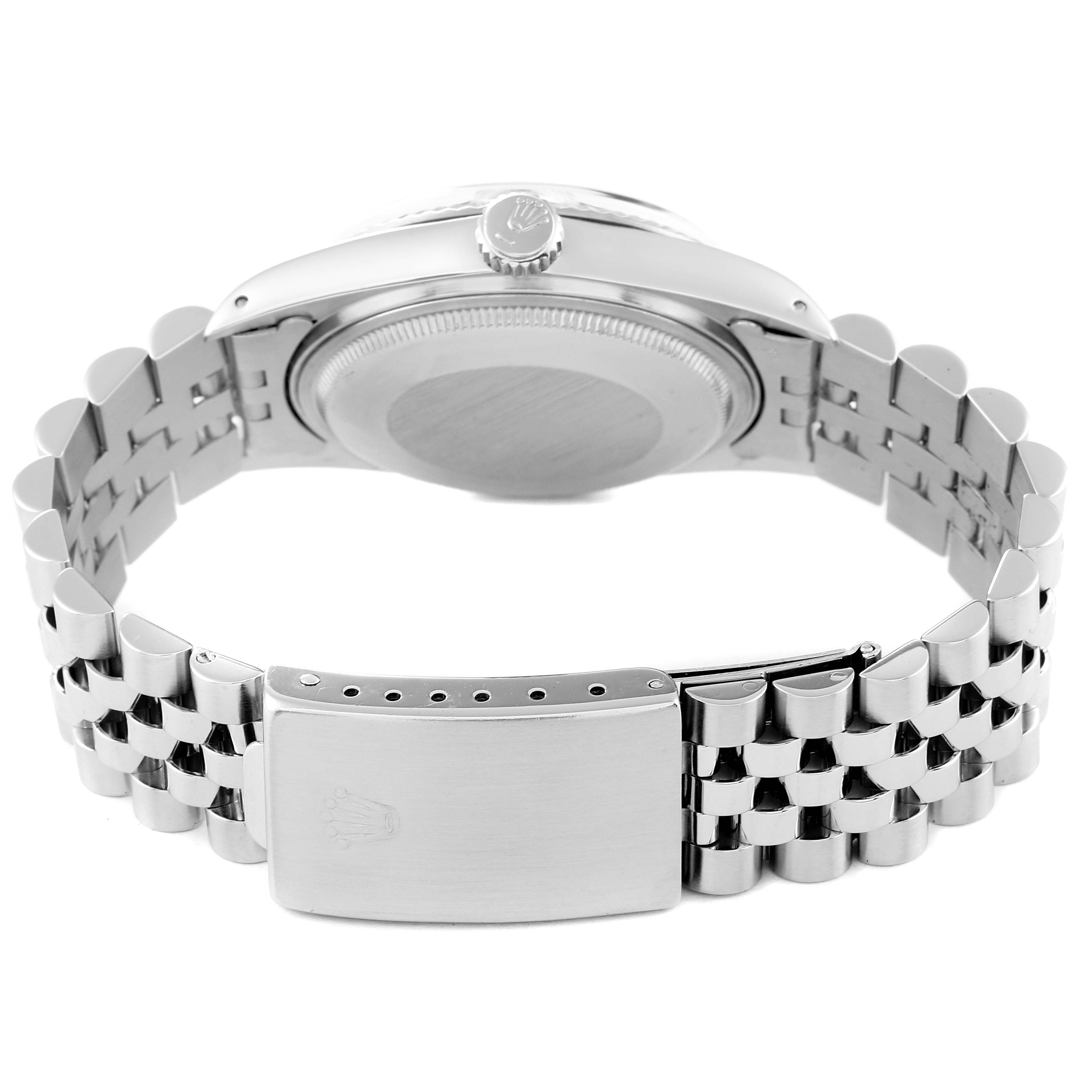 The image shows the back view of the casing and bracelet clasp of the Vintage Collection model by Rolex.