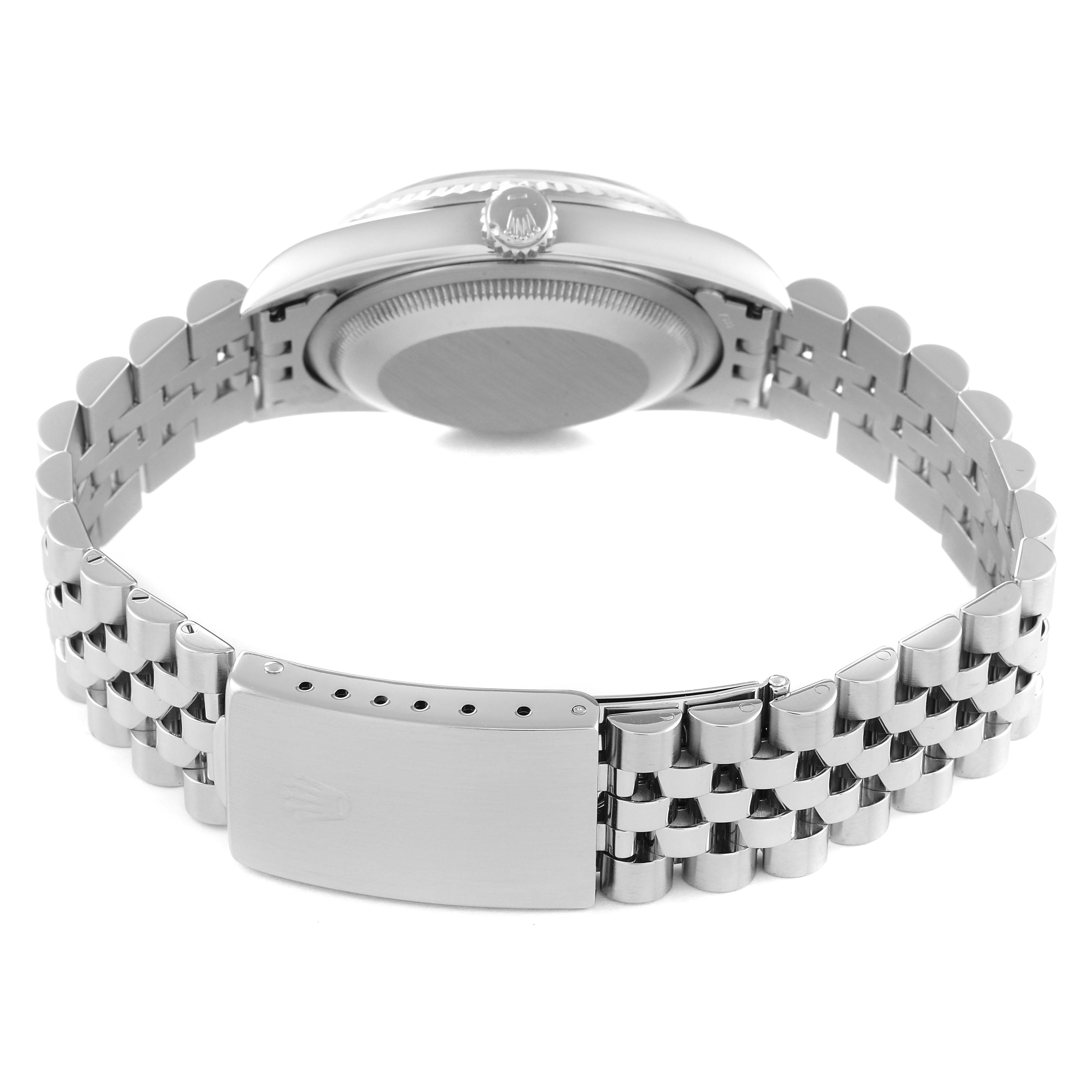 The image shows the back and bracelet of a Rolex Datejust 16234 Men's Stainless Steel Silver Dial 16234 Men's Stainless Steel Silver Dial watch, highlighting the clasp and case back.