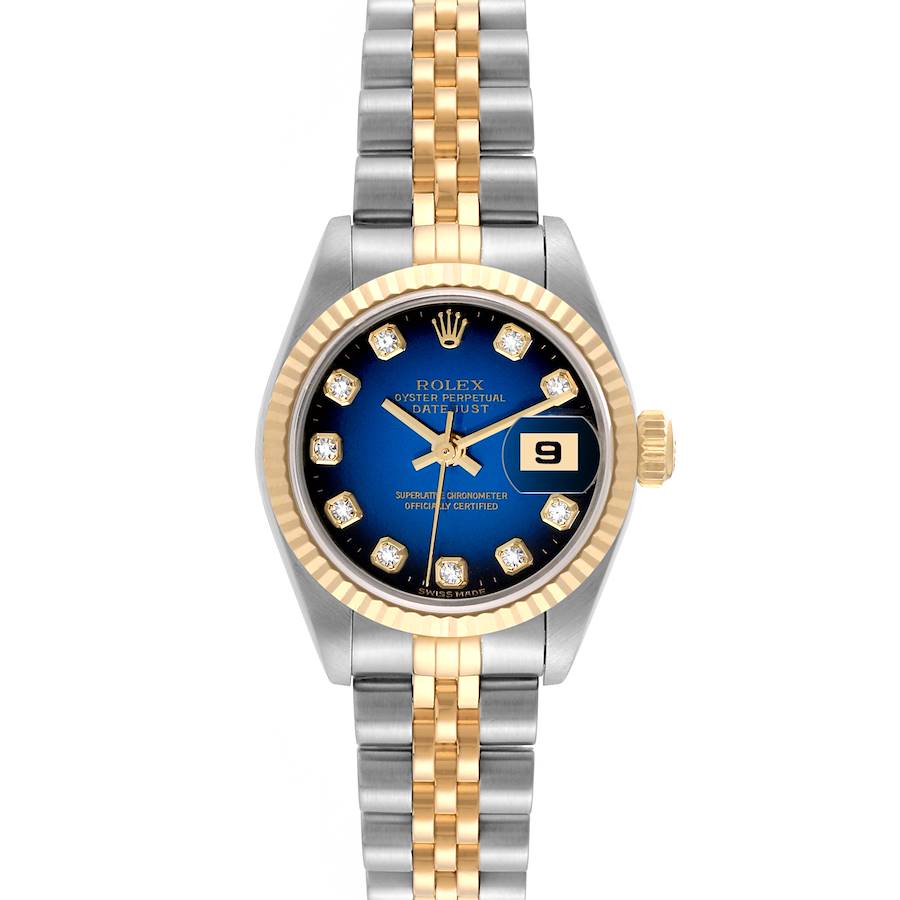 Rolex Datejust Steel Yellow Gold Blue Vignette Diamond Dial Ladies Watch 79173 SwissWatchExpo