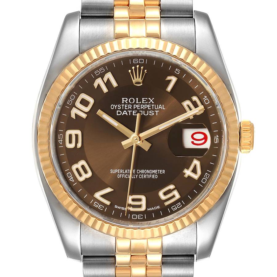 Rolex Datejust Steel Yellow Gold Brown Dial Mens Watch 116233 Box Card SwissWatchExpo