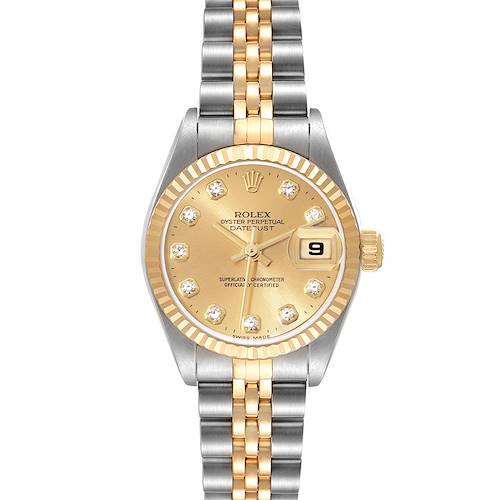 This is a front view of a Rolex Datejust watch, showing the face, bezel, crown, and bracelet.