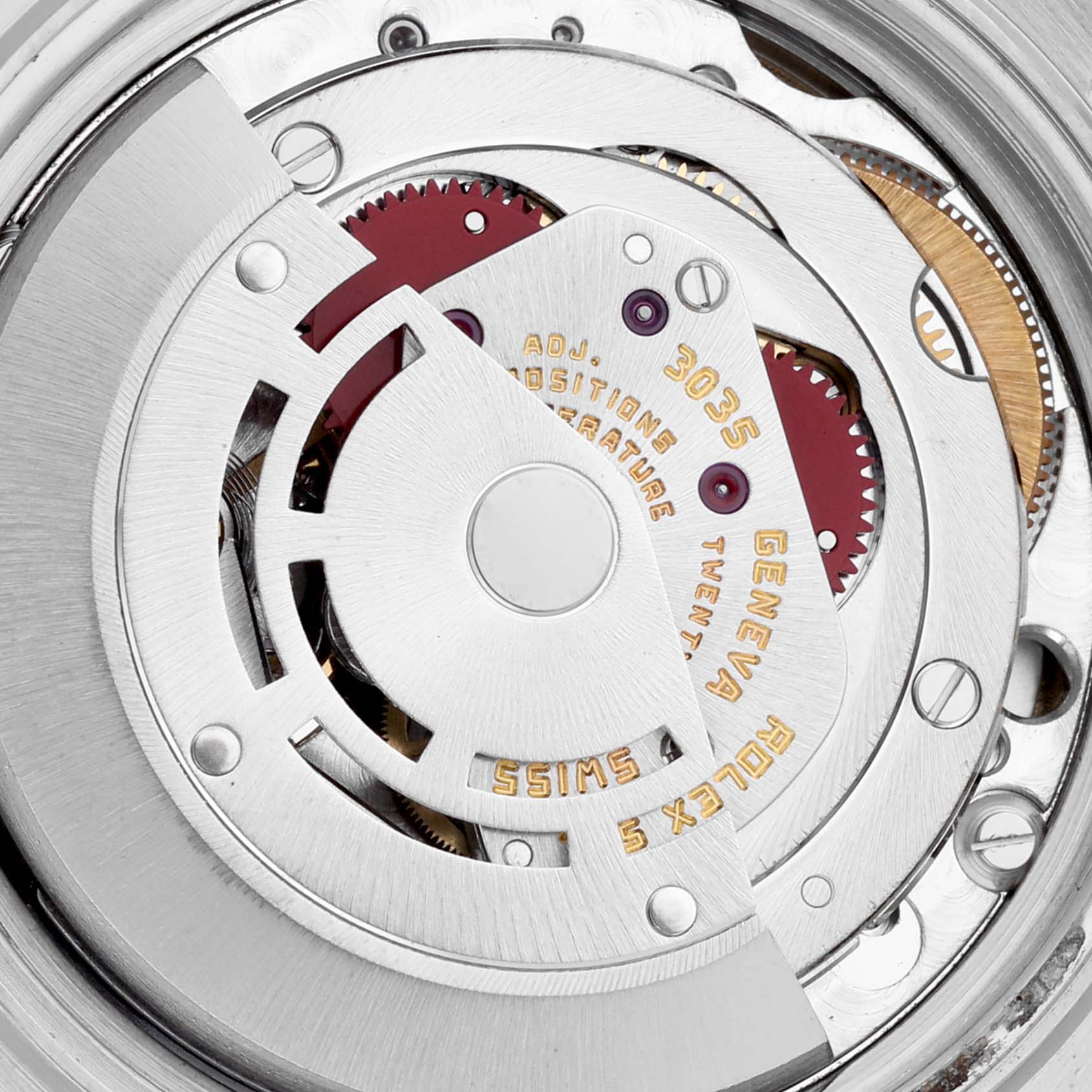 This image shows the intricate internal mechanism of the Vintage Collection model by Rolex from a close-up angle.