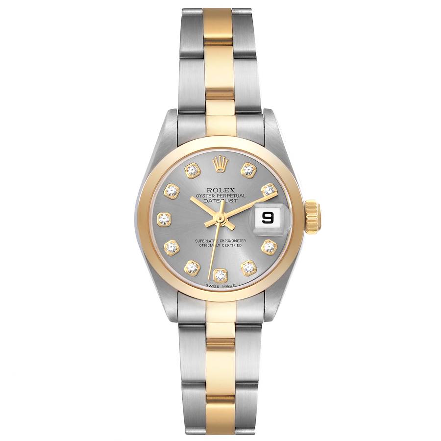 Rolex Datejust Steel Yellow Gold Slate Diamond Dial Ladies Watch 179163 SwissWatchExpo