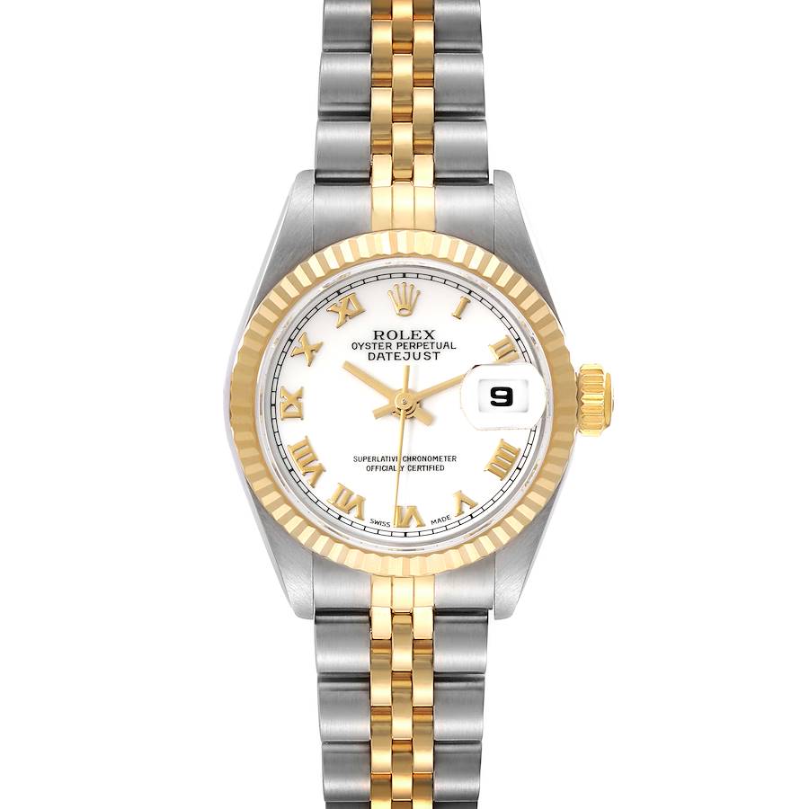 Rolex Datejust White Roman Dial Steel Yellow Gold Ladies Watch 69173 SwissWatchExpo